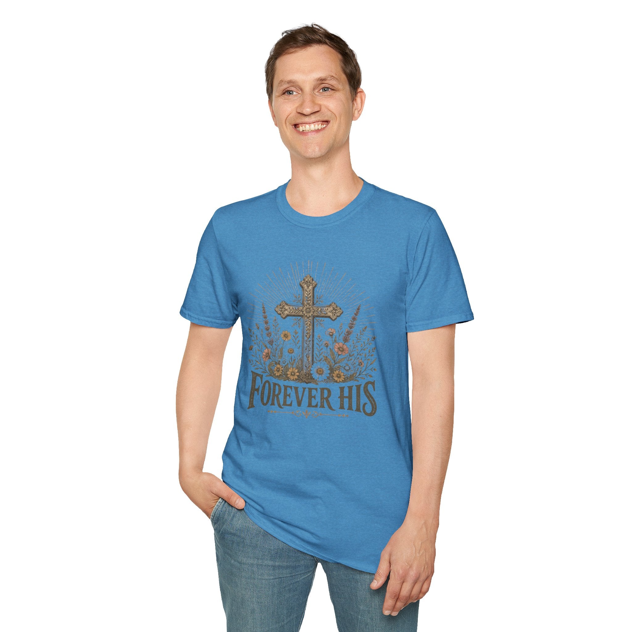 Christian T-Shirt — "Forever His" Cross Floral Graphic Tee