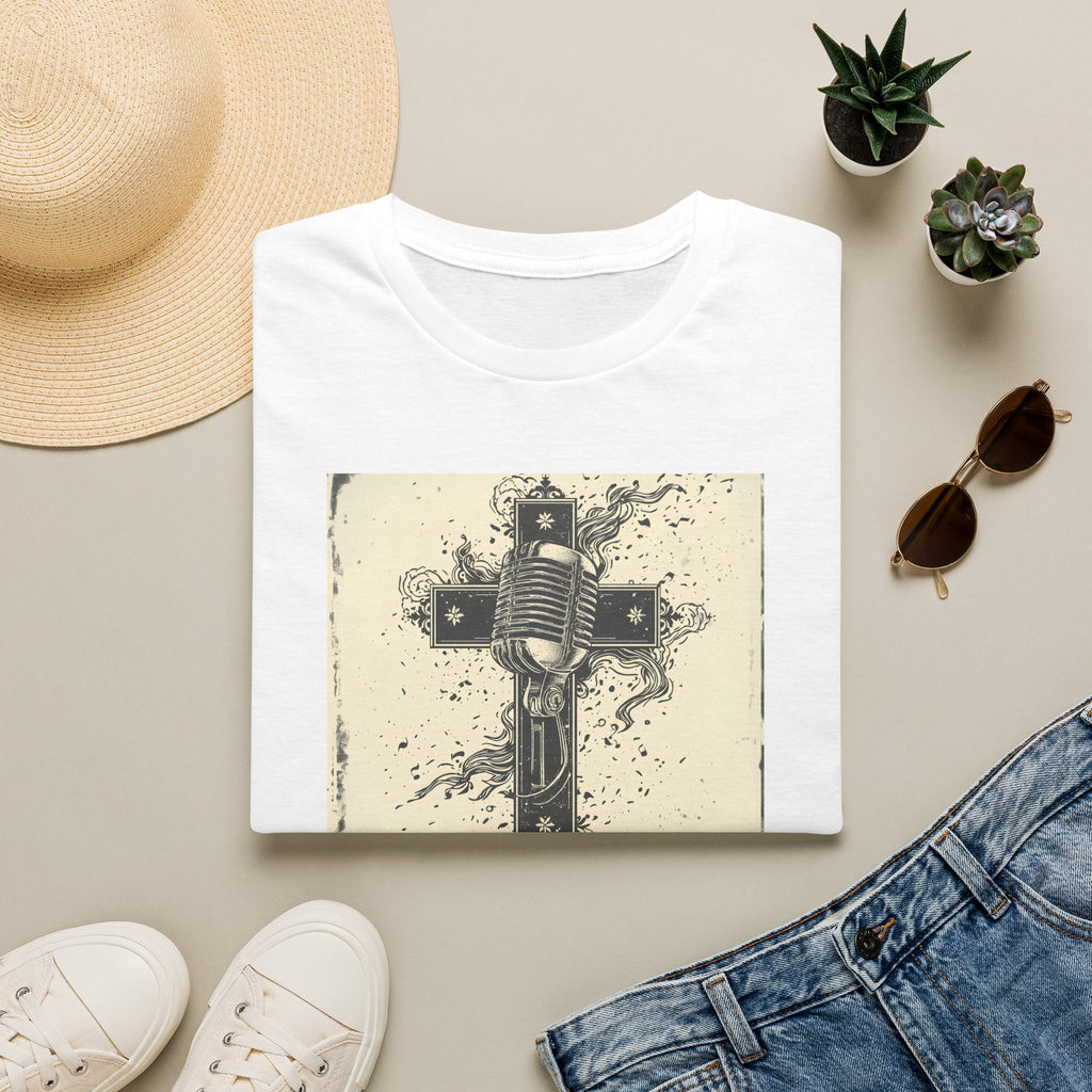 Vintage Microphone Cross T-Shirt — Retro Gospel Music Tee