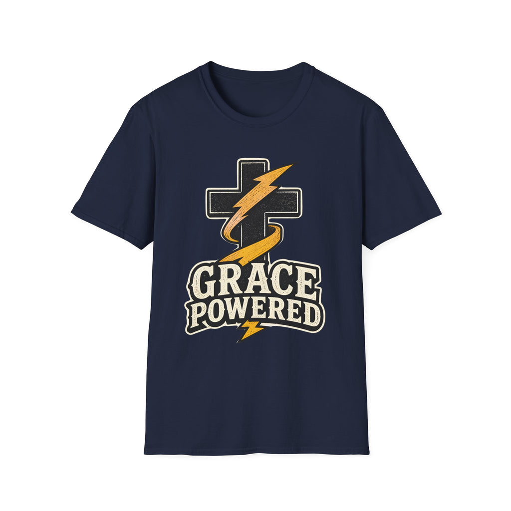 Grace Powered T-Shirt — Faith Cross with Lightning Christian Tee