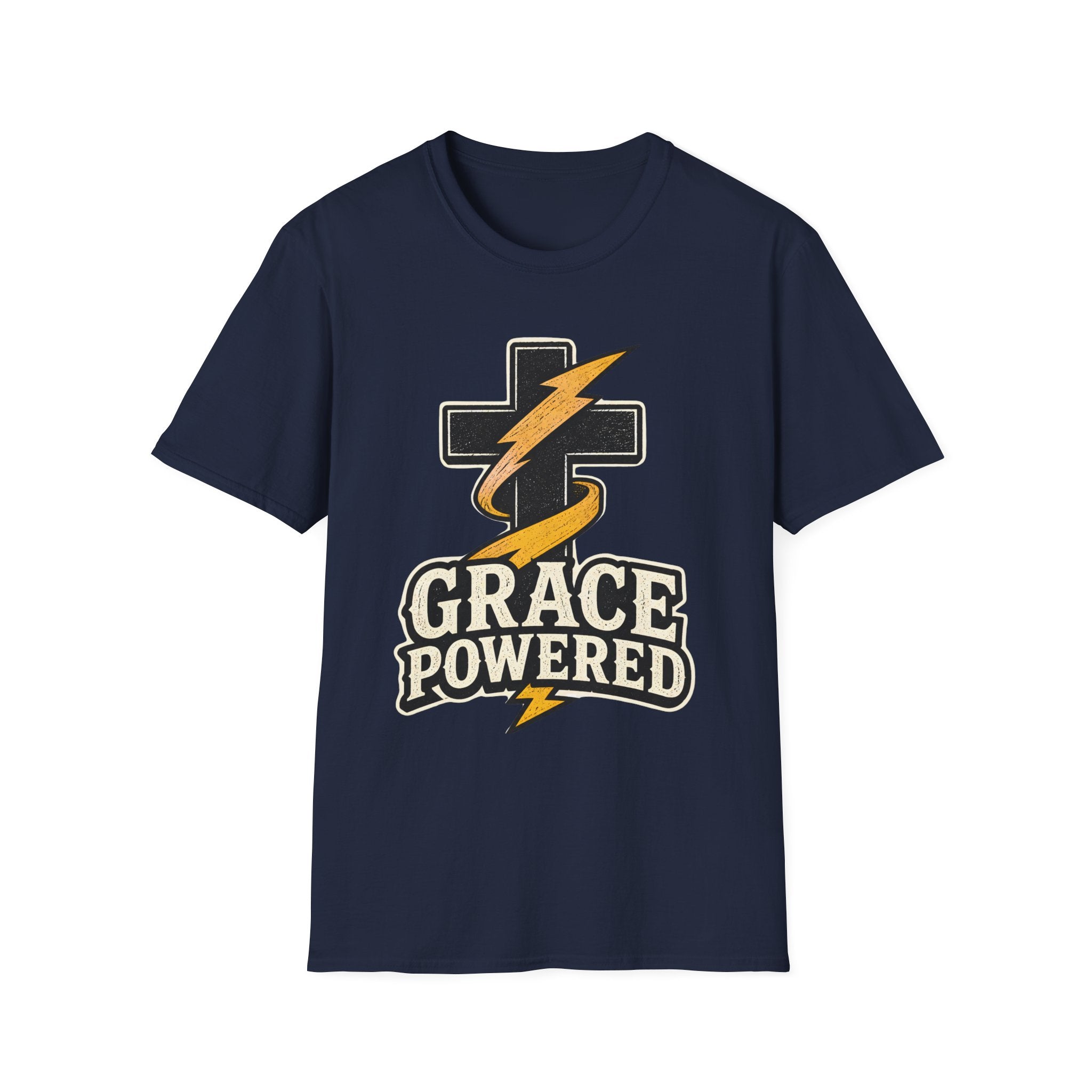 Grace Powered T-Shirt — Faith Cross with Lightning Christian Tee