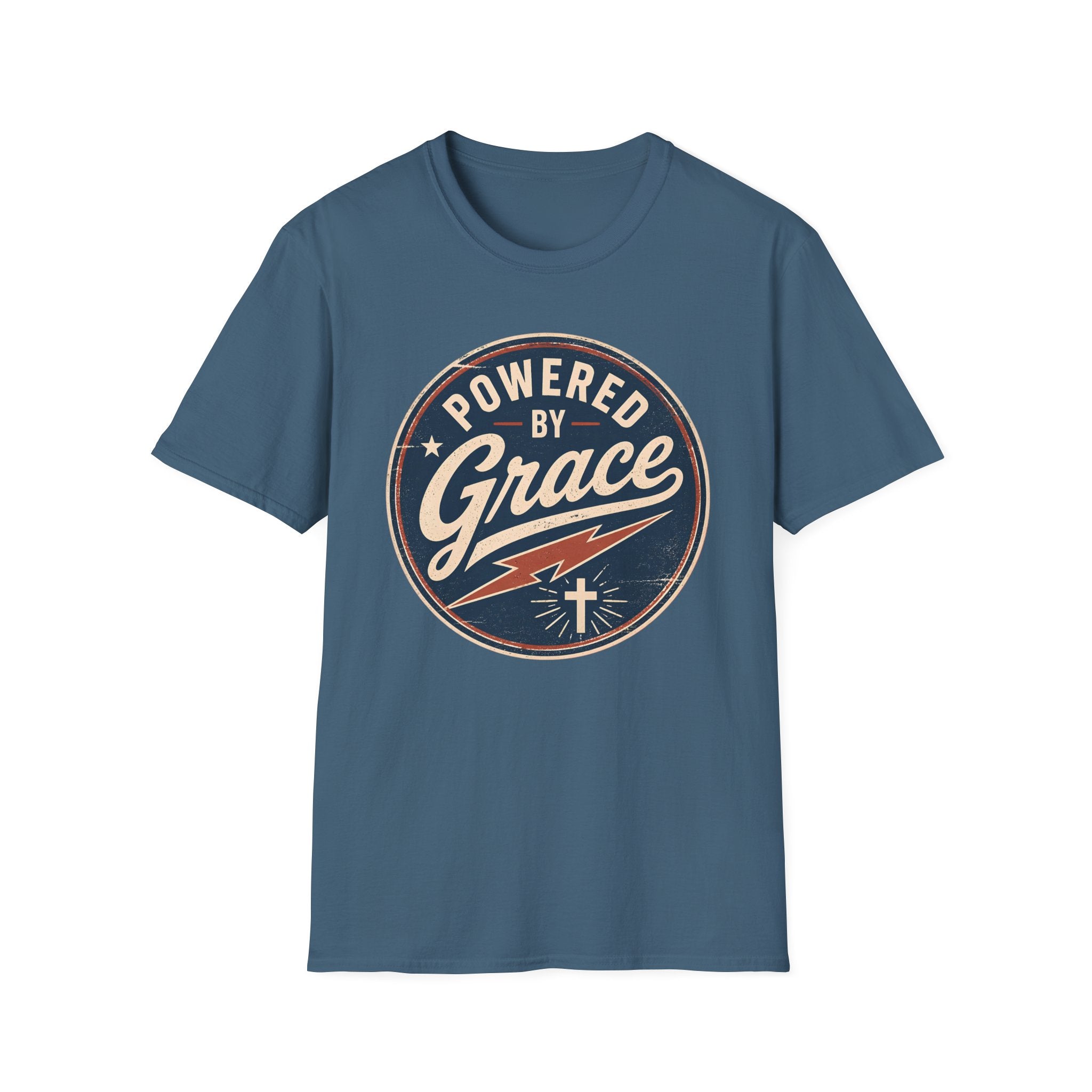 Powered by Grace T-Shirt — Vintage Faith Graphic Tee