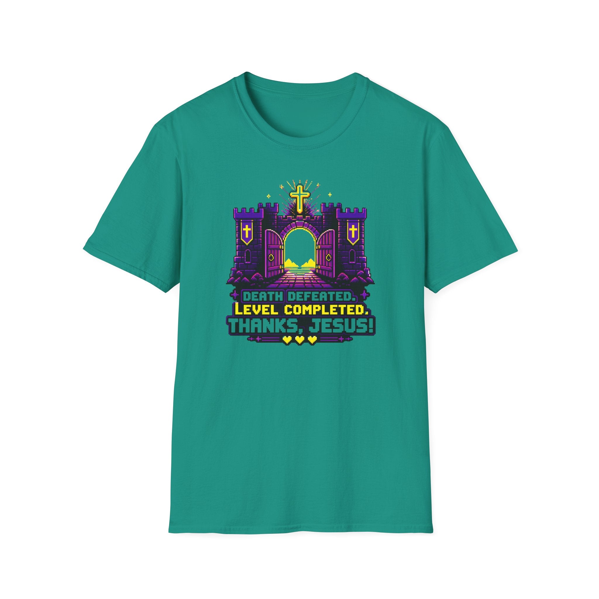 Christian 'Death Defeated, Level Completed — Thanks Jesus!' T‑Shirt