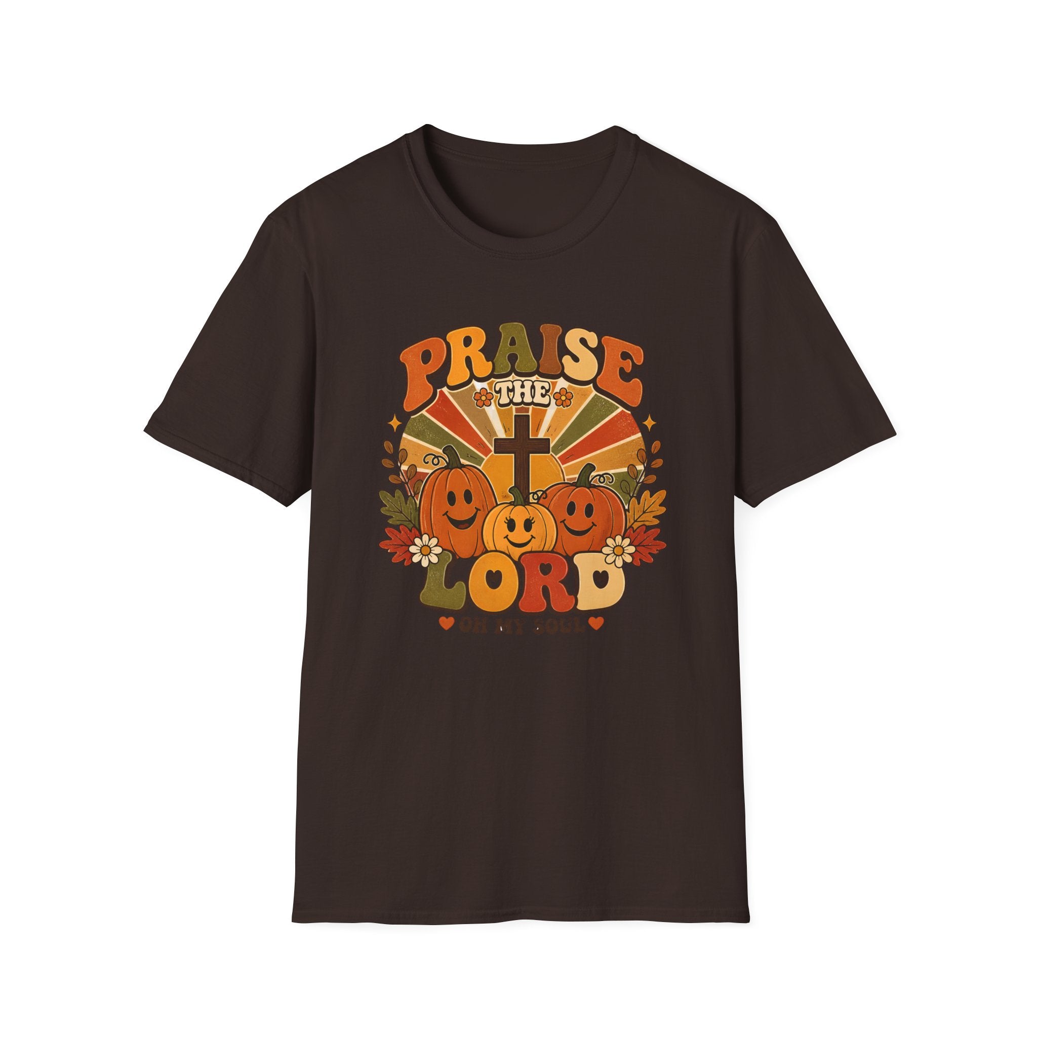 Praise the Lord Fall T-Shirt — Retro Pumpkin & Cross Christian Tee