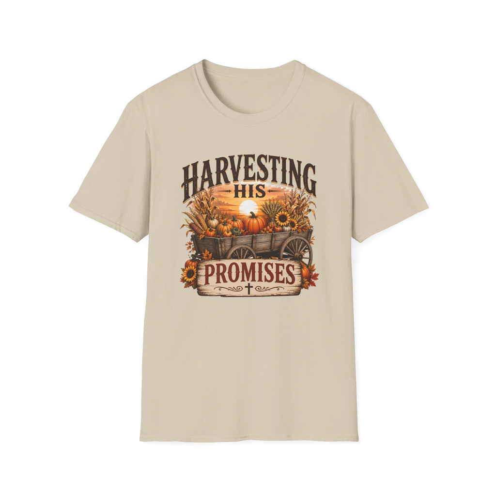 Harvesting His Promises T-Shirt — Fall Pumpkin & Sunflower Faith Tee