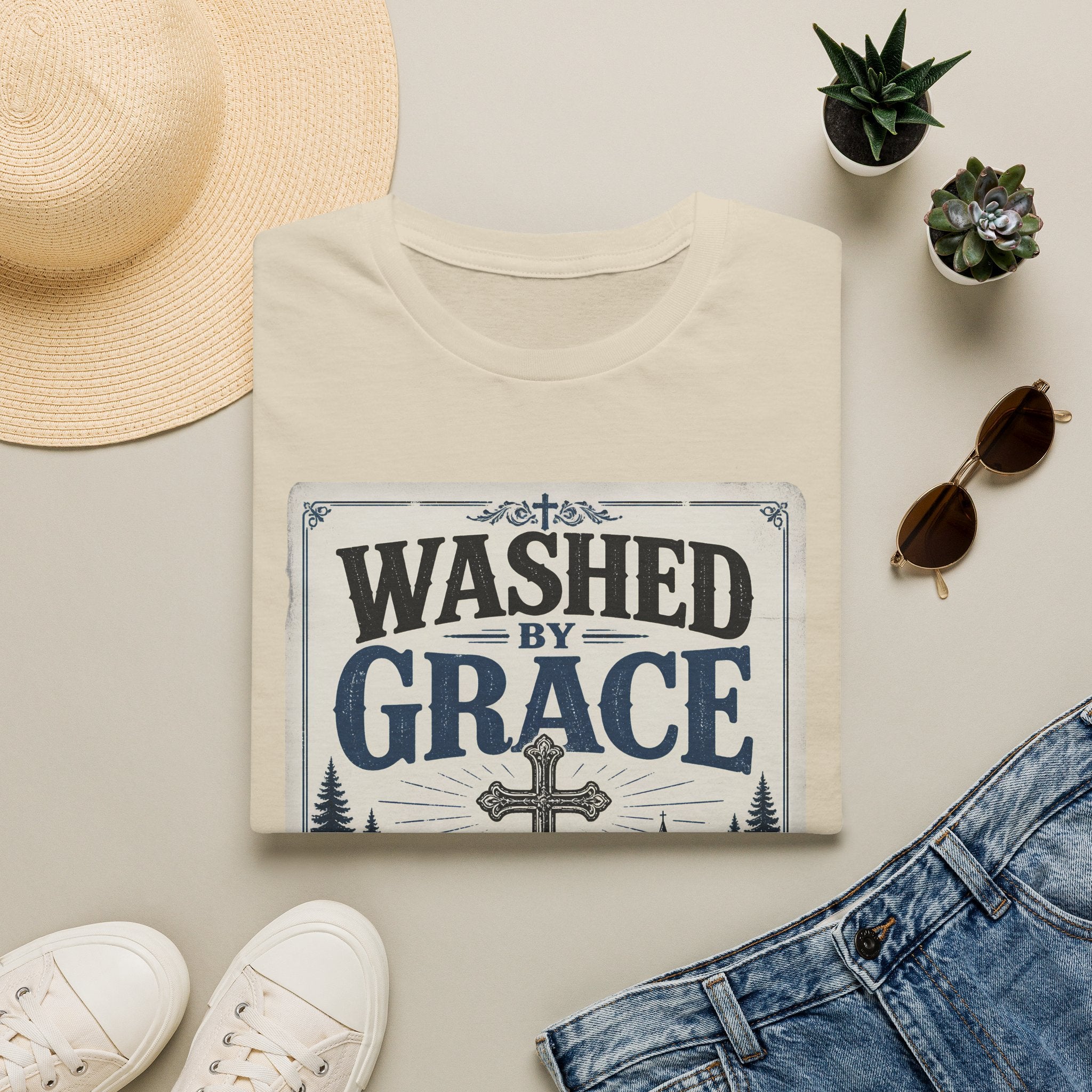 Washed By Grace T‑Shirt — Christian Faith Cross Tee