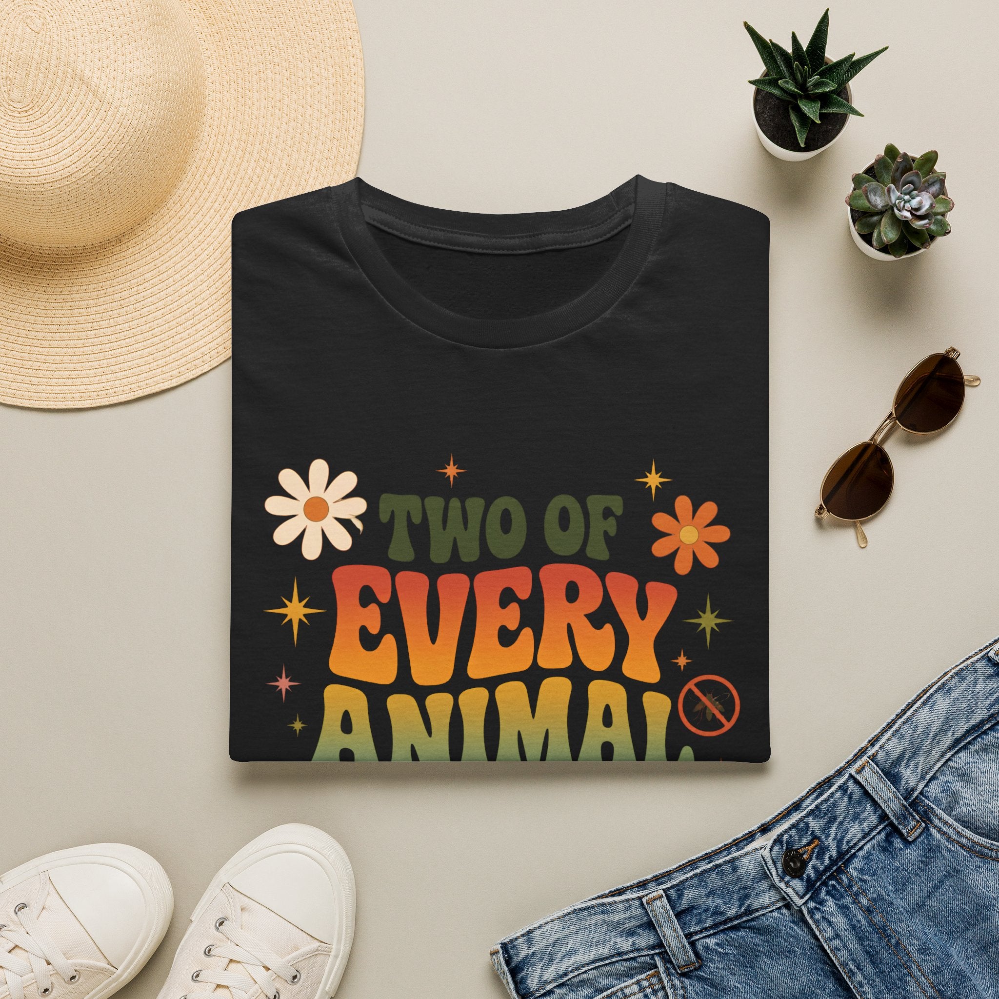 T-Shirt — Two of Every Animal But No Mosquitoes Retro Floral Graphic Tee