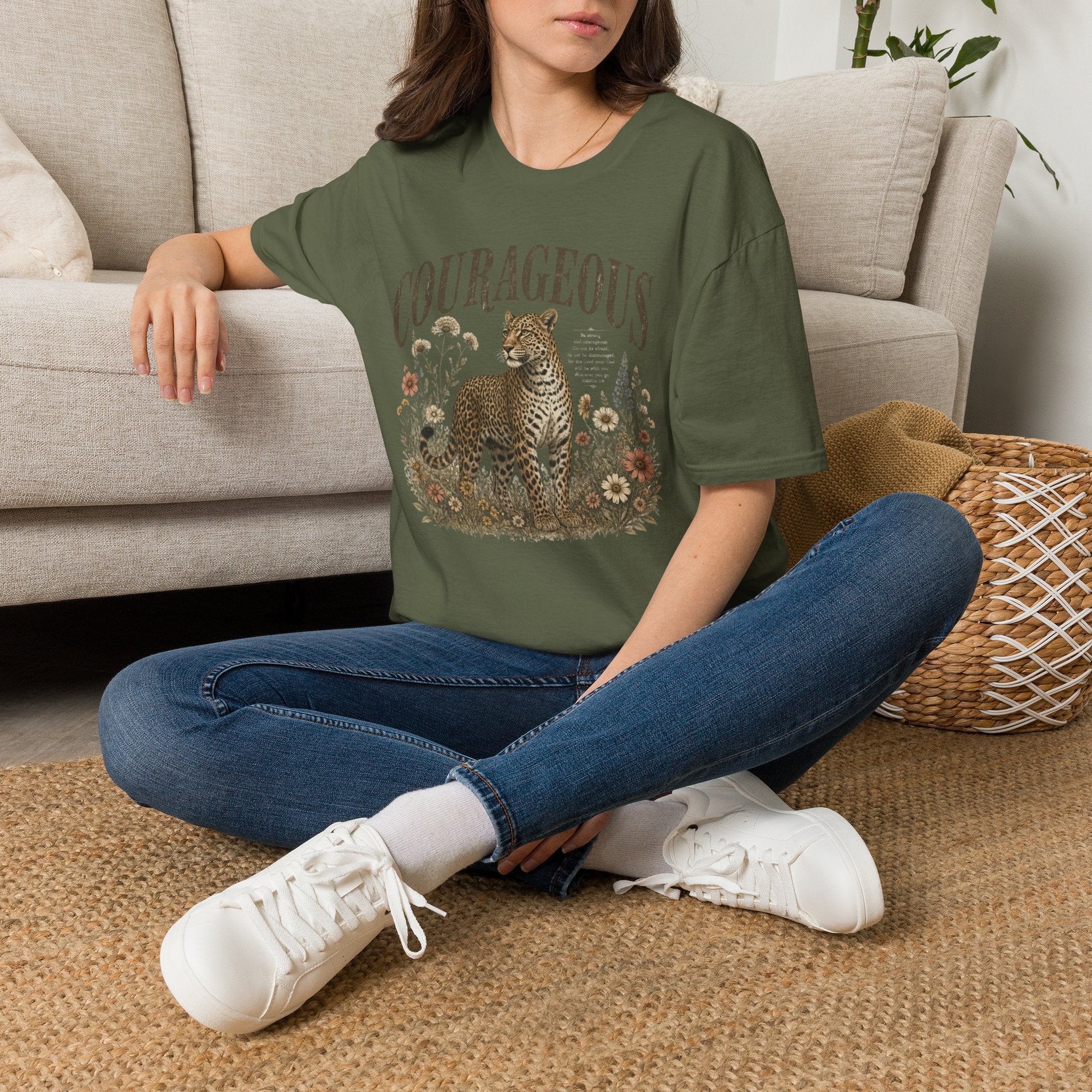 Courageous Leopard T-Shirt — Vintage Floral Wildlife Graphic Tee