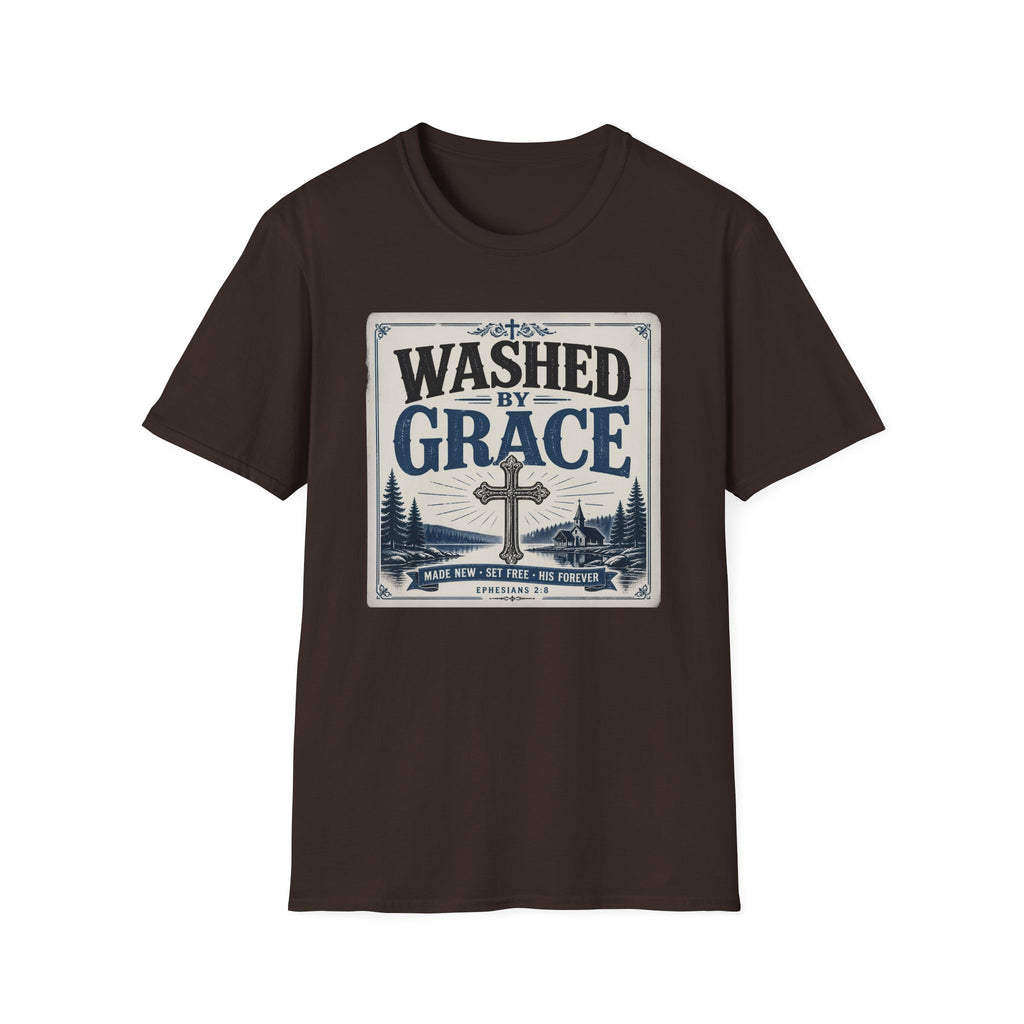 Washed By Grace T‑Shirt — Christian Faith Cross Tee
