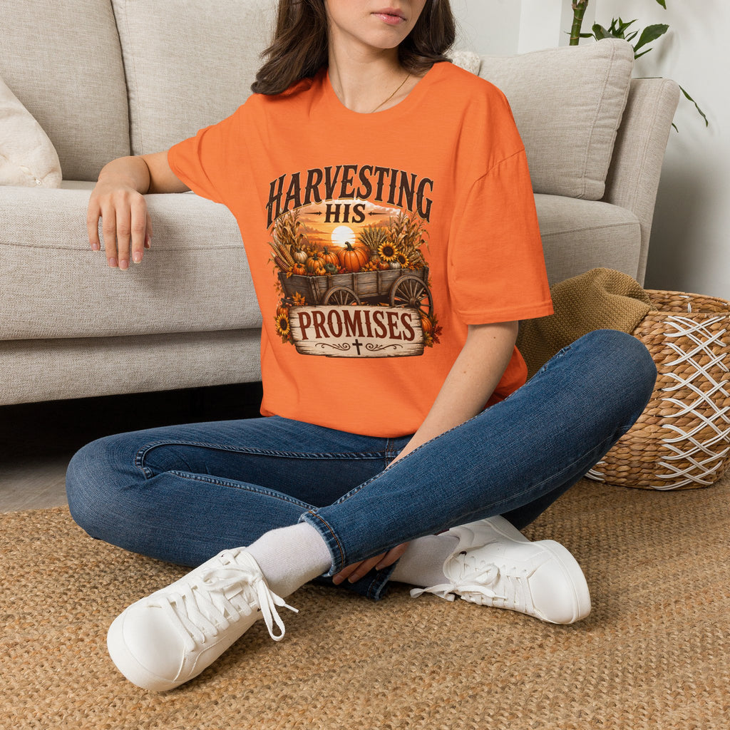 Harvesting His Promises T-Shirt — Fall Pumpkin & Sunflower Faith Tee