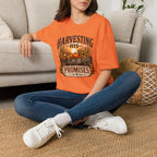 Harvesting His Promises T-Shirt — Fall Pumpkin & Sunflower Faith Tee
