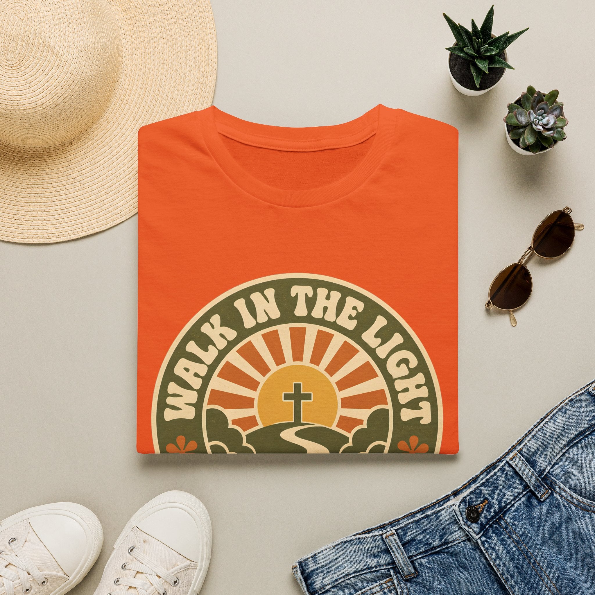 Walk in the Light T-Shirt — Christian Sunrise Design (1 John 1:7)