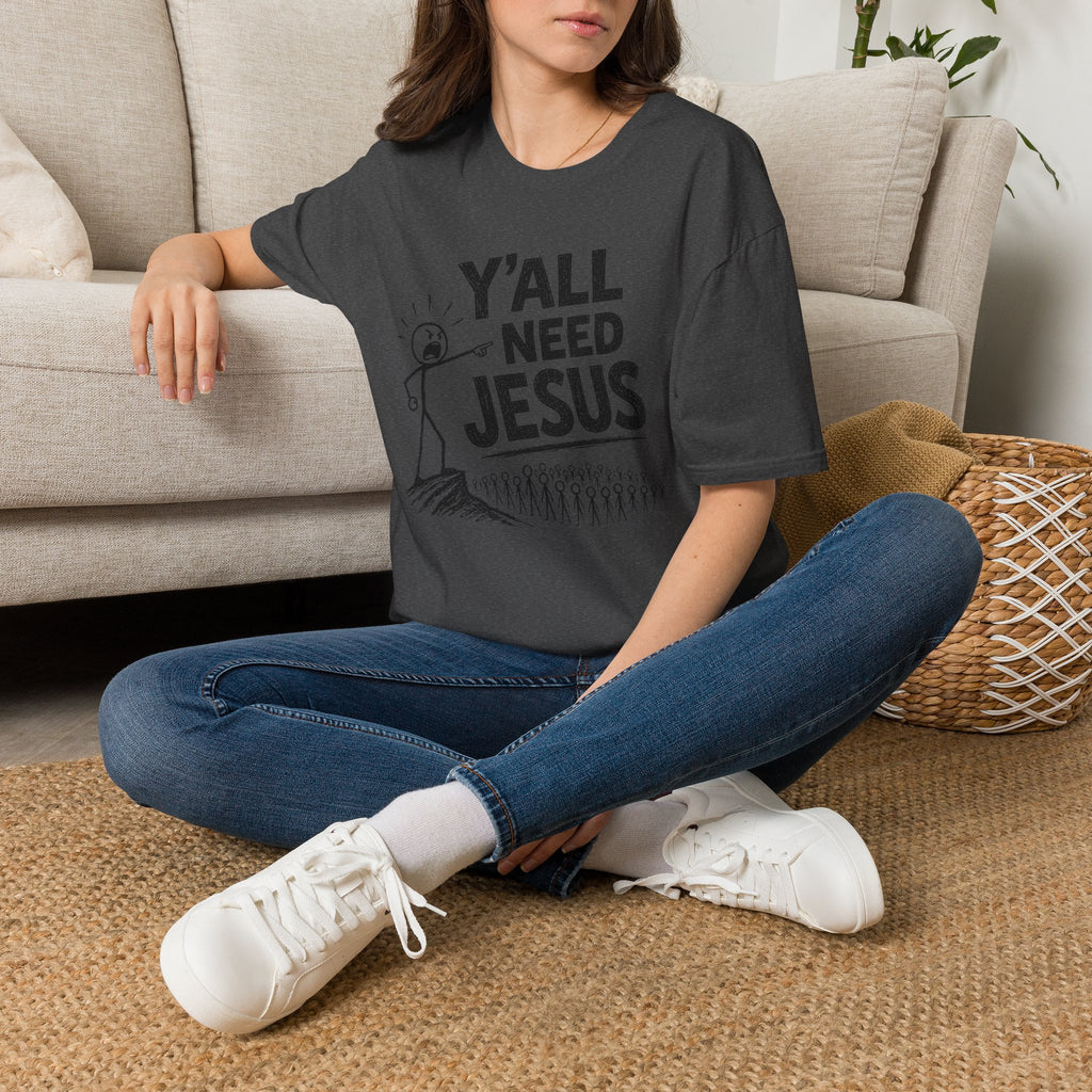 Y'all Need Jesus T-Shirt — Funny Christian Faith Tee, Stick Figure Prayer Graphic