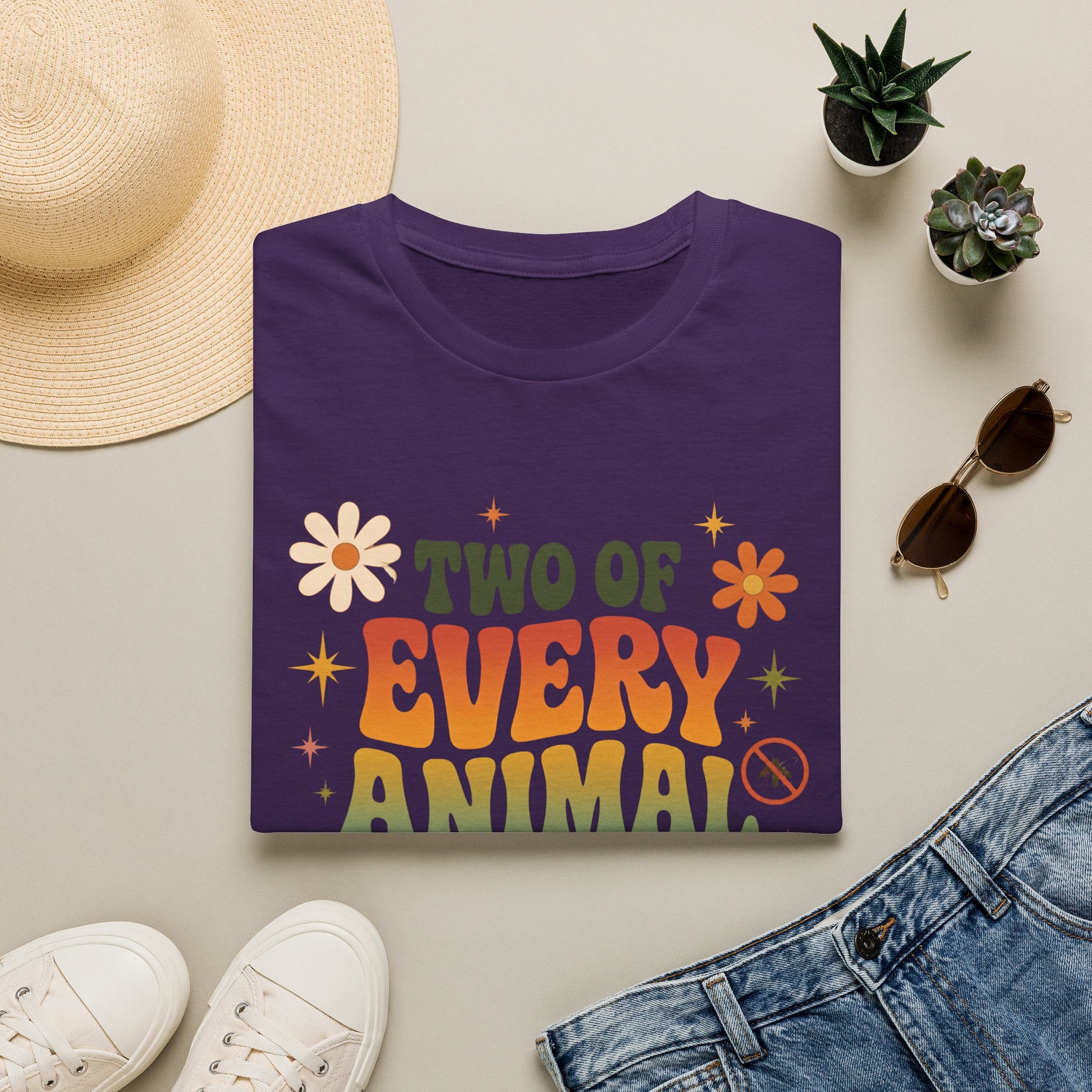 T-Shirt — Two of Every Animal But No Mosquitoes Retro Floral Graphic Tee