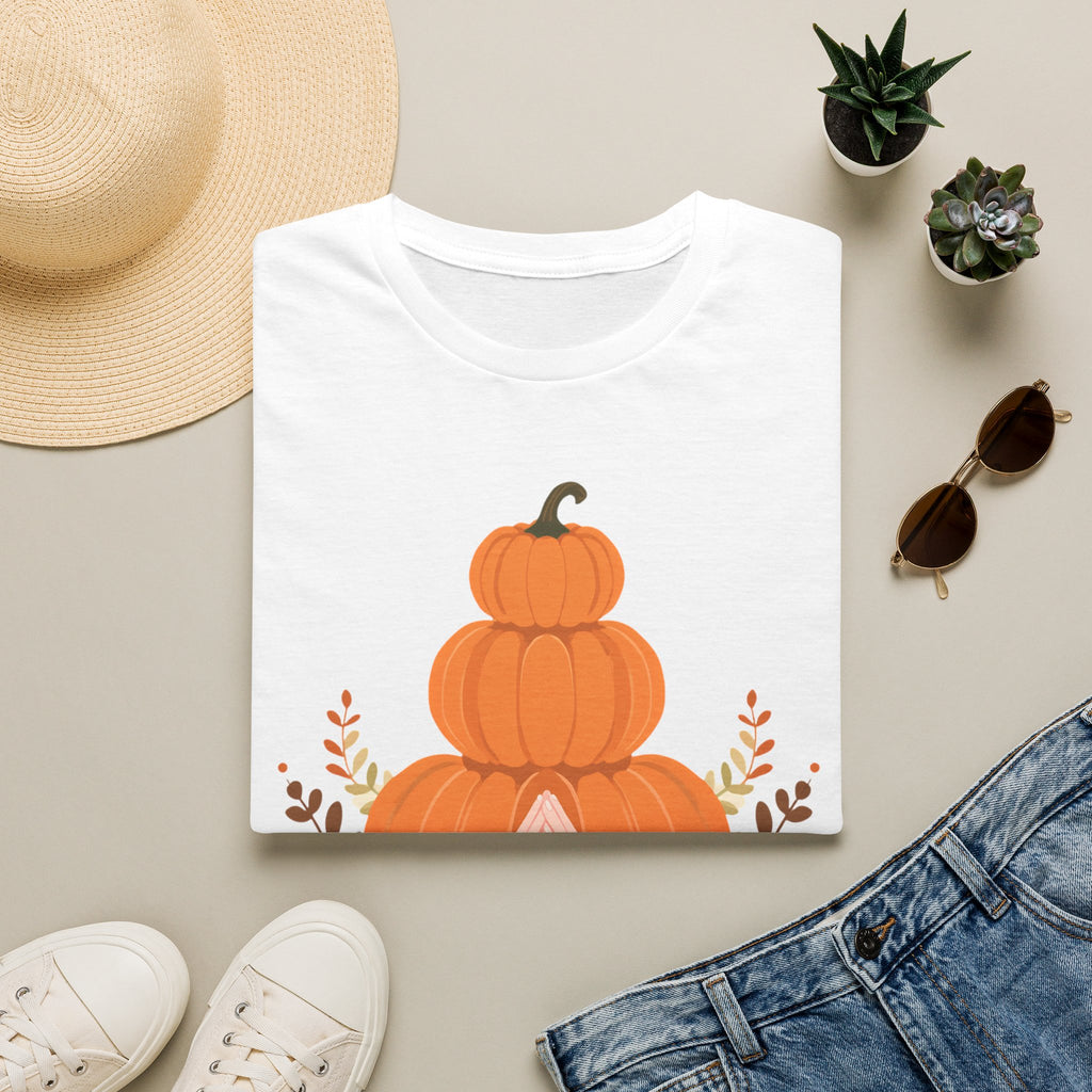 Pumpkin Stack T‑Shirt — Autumn Floral Fall Graphic Tee