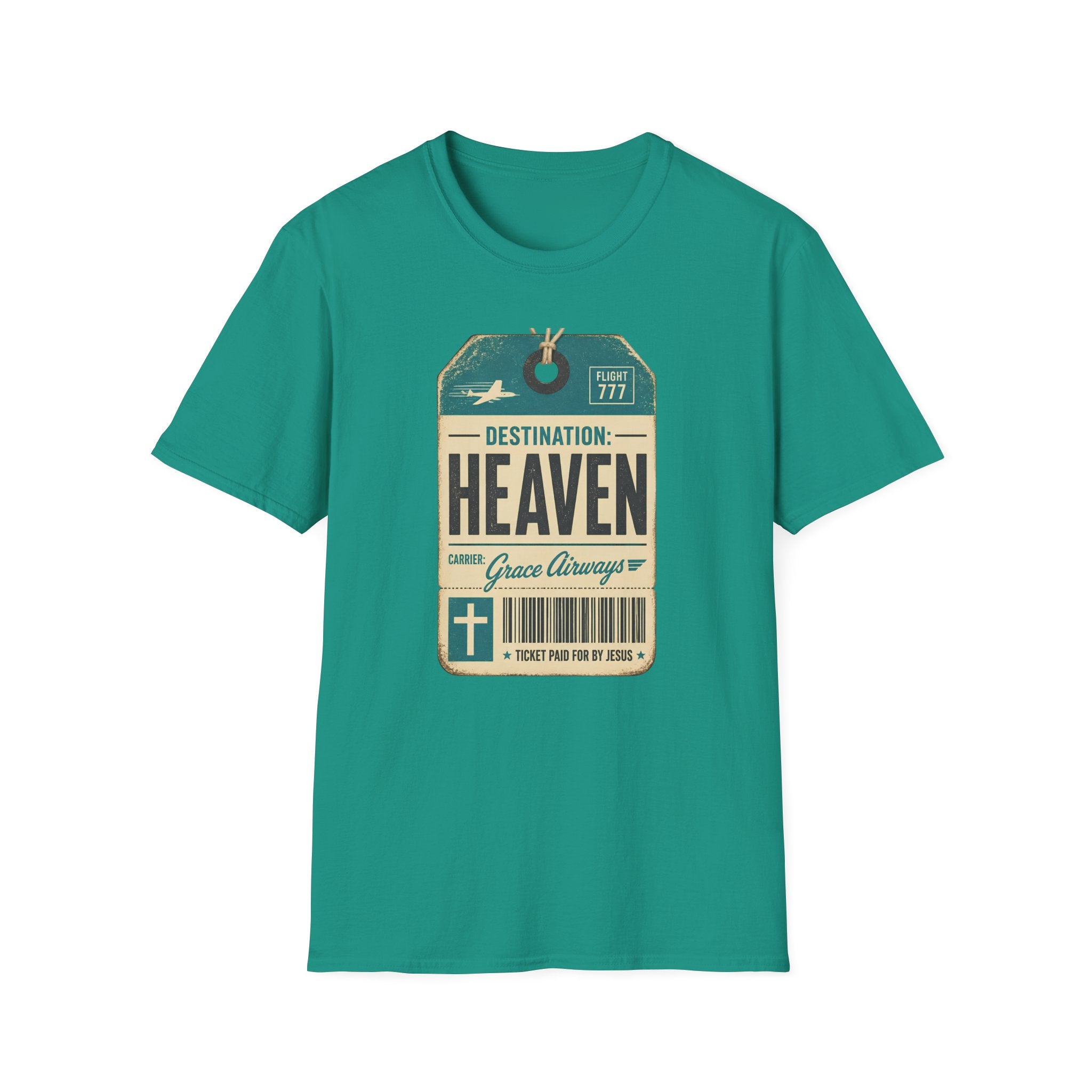 Destination: Heaven T-Shirt — Christian Faith Travel Vintage Tag Design