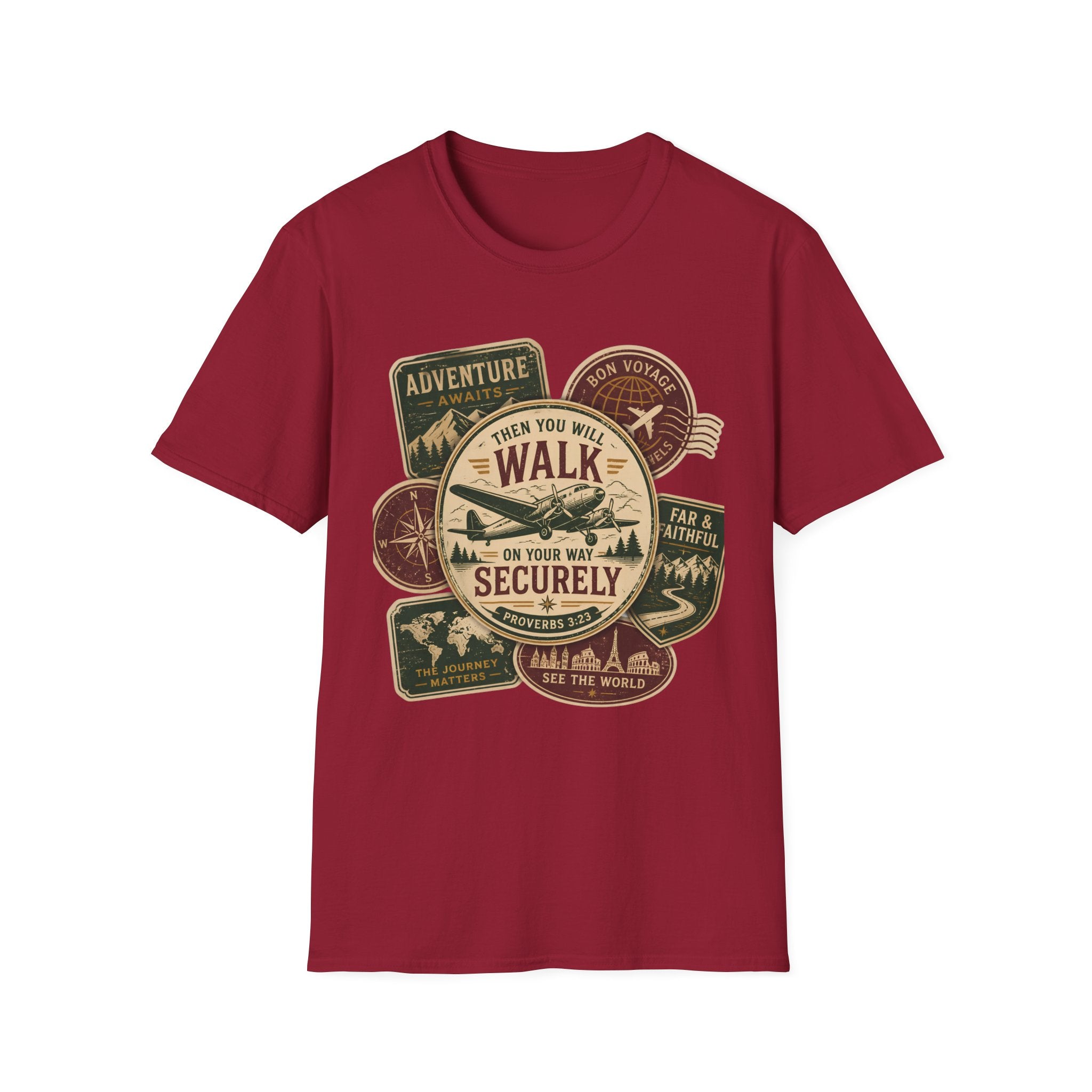 Adventure Travel T-Shirt — "Then You Will Walk" Vintage Passport Badge Tee