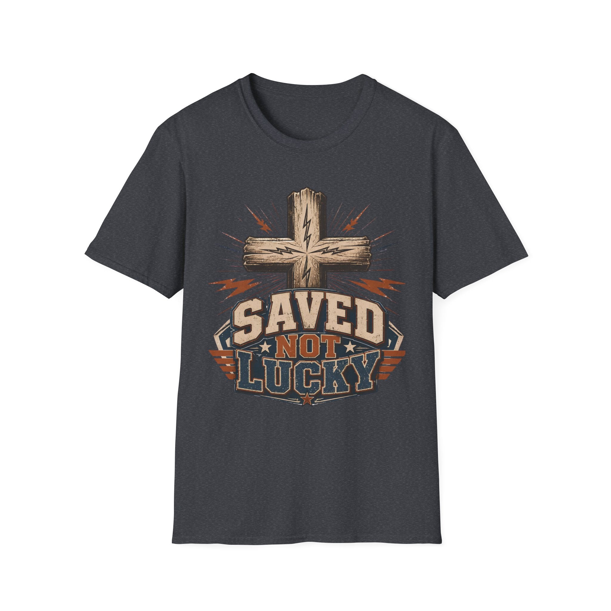Saved Not Lucky T-Shirt — Christian Cross Faith Graphic Tee