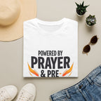 Prayer & Pre-Workout T-Shirt — "Powered by Prayer & Pre-Workout" Christian Fitness Tee
