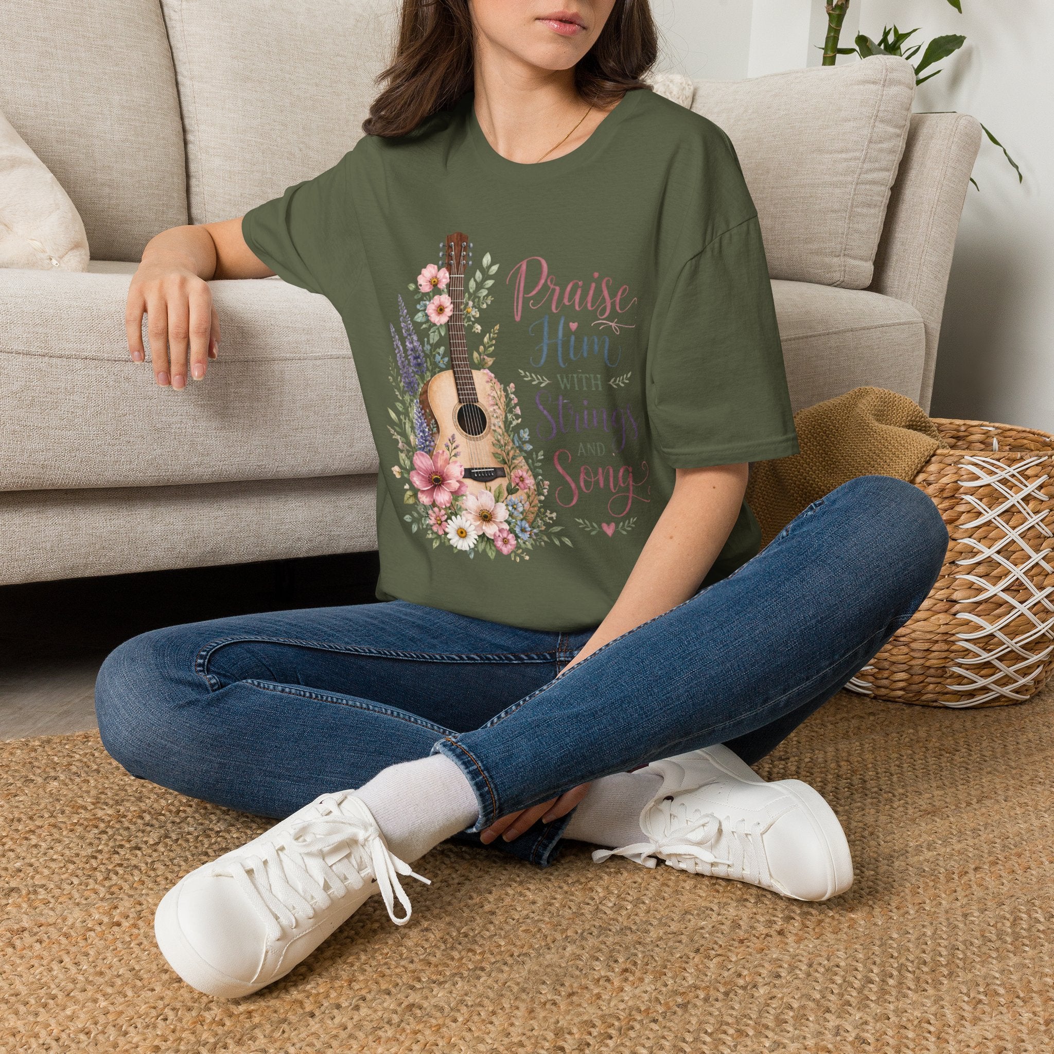 Guitar Floral "Praise Him with Strings" T-Shirt