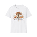 Fall Tree & Pumpkins T-Shirt — "Rooted in Christ" Autumn Faith Tee