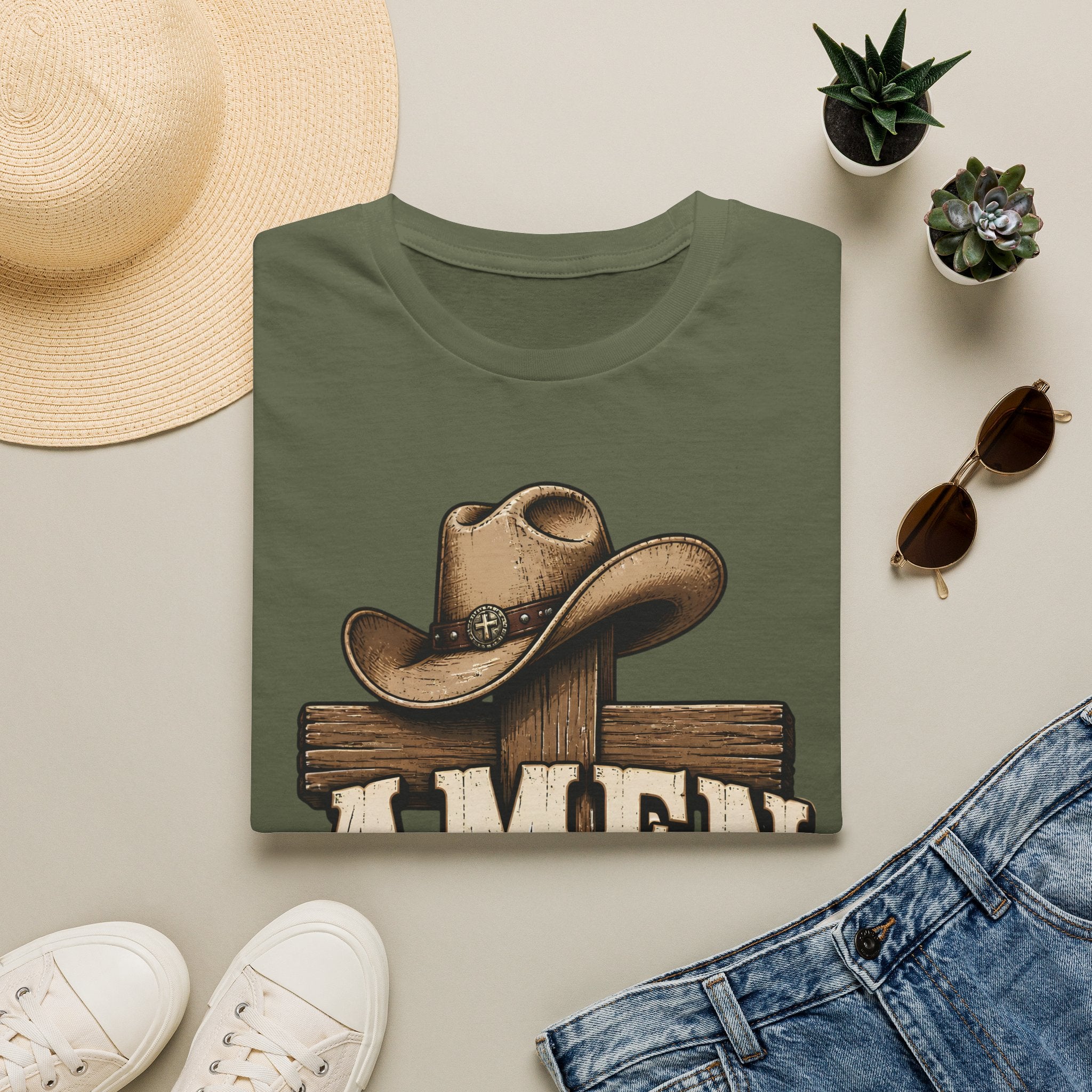 Amen Y’all Cowboy T-Shirt — Western Cross & Hat Graphic Tee