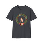 Christmas Prayer Hands T-Shirt — Holiday Wreath Faith Tee
