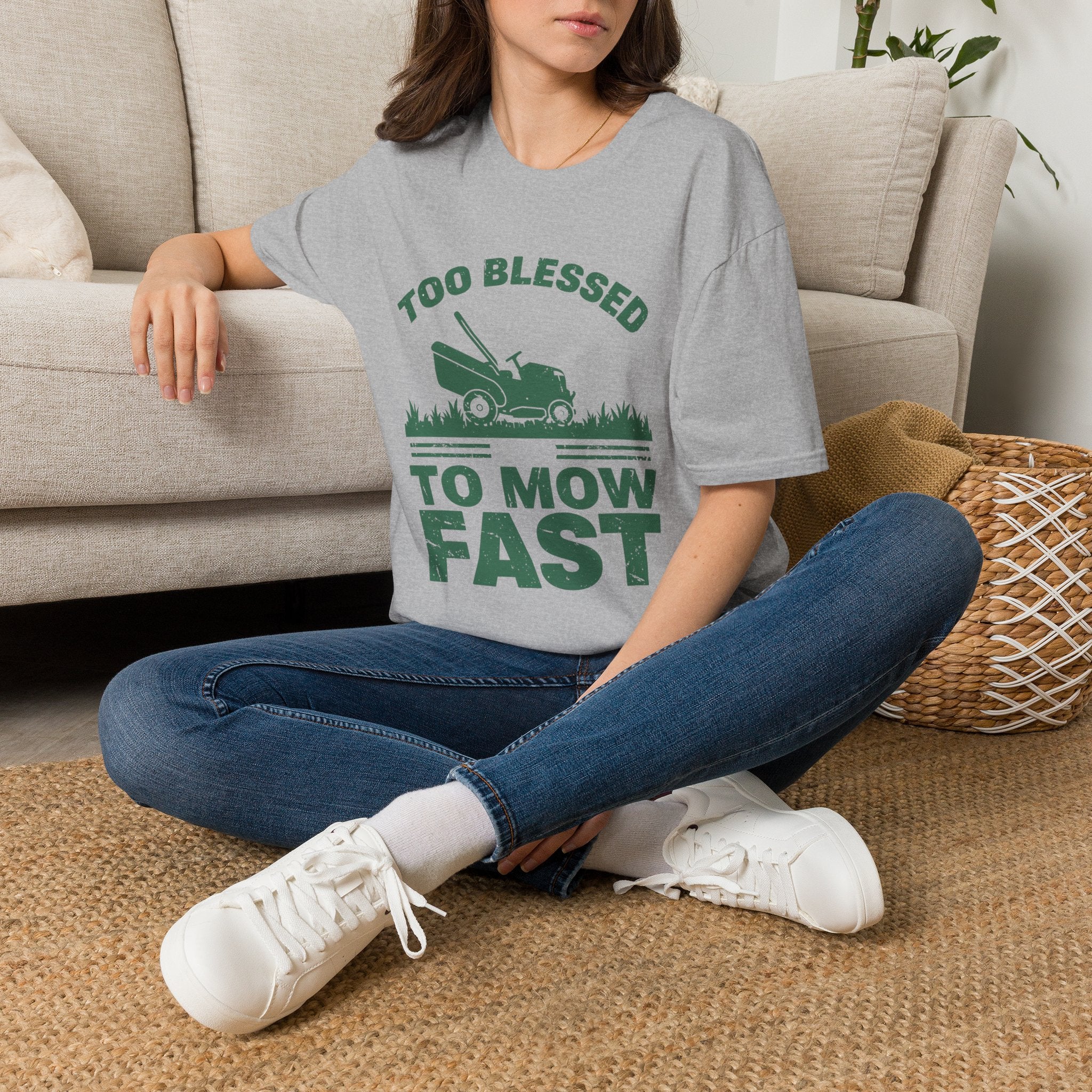 Too Blessed To Mow Fast T-Shirt — Funny Lawn Mower Gardening Tee