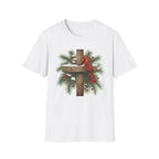 Cardinal on Cross Christmas T-Shirt — Winter Nativity Holiday Tee