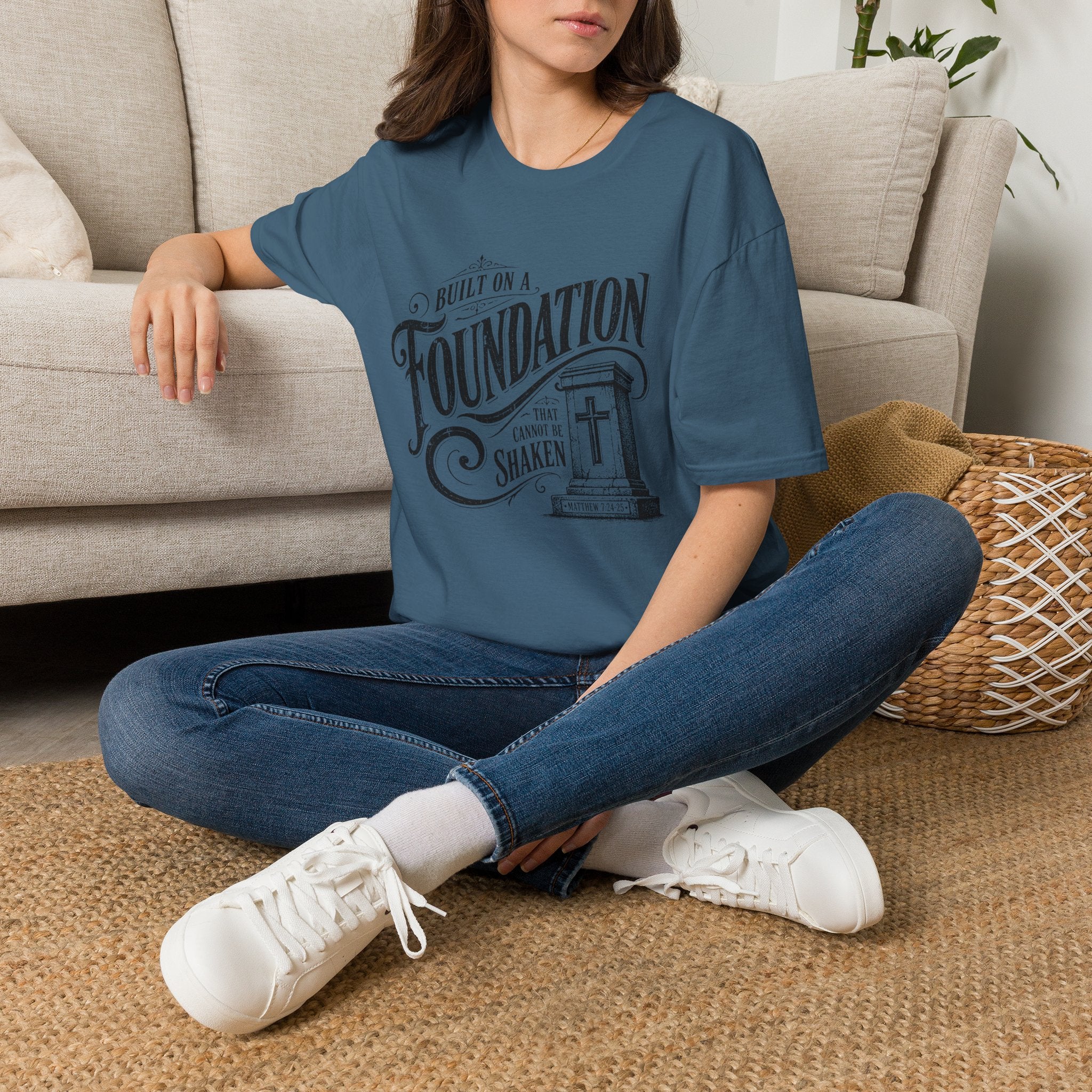 Foundation Christian T-Shirt — "Built on a Foundation" Inspirational Faith Tee