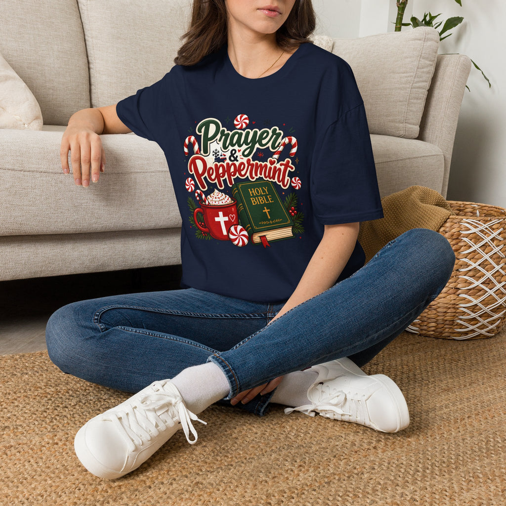 Prayer & Peppermint Christmas T-Shirt — Festive Bible Holiday Tee