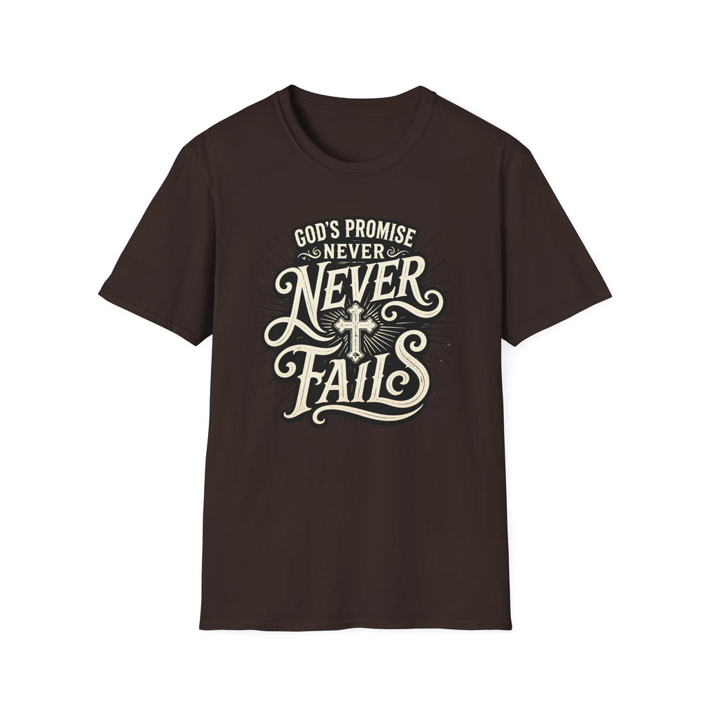 T-Shirt — “God’s Promise Never Never” Christian Faith Graphic