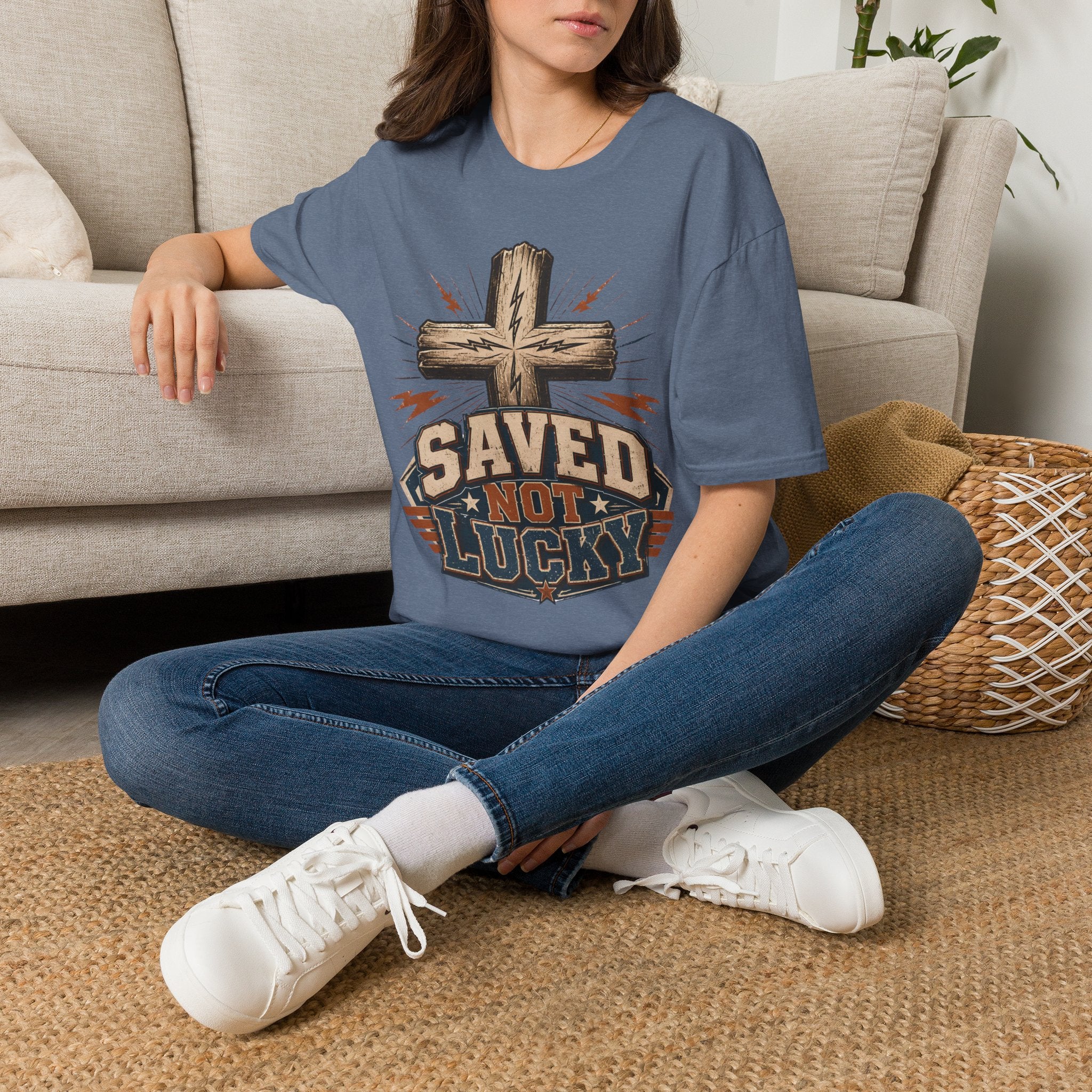 Saved Not Lucky T-Shirt — Christian Cross Faith Graphic Tee