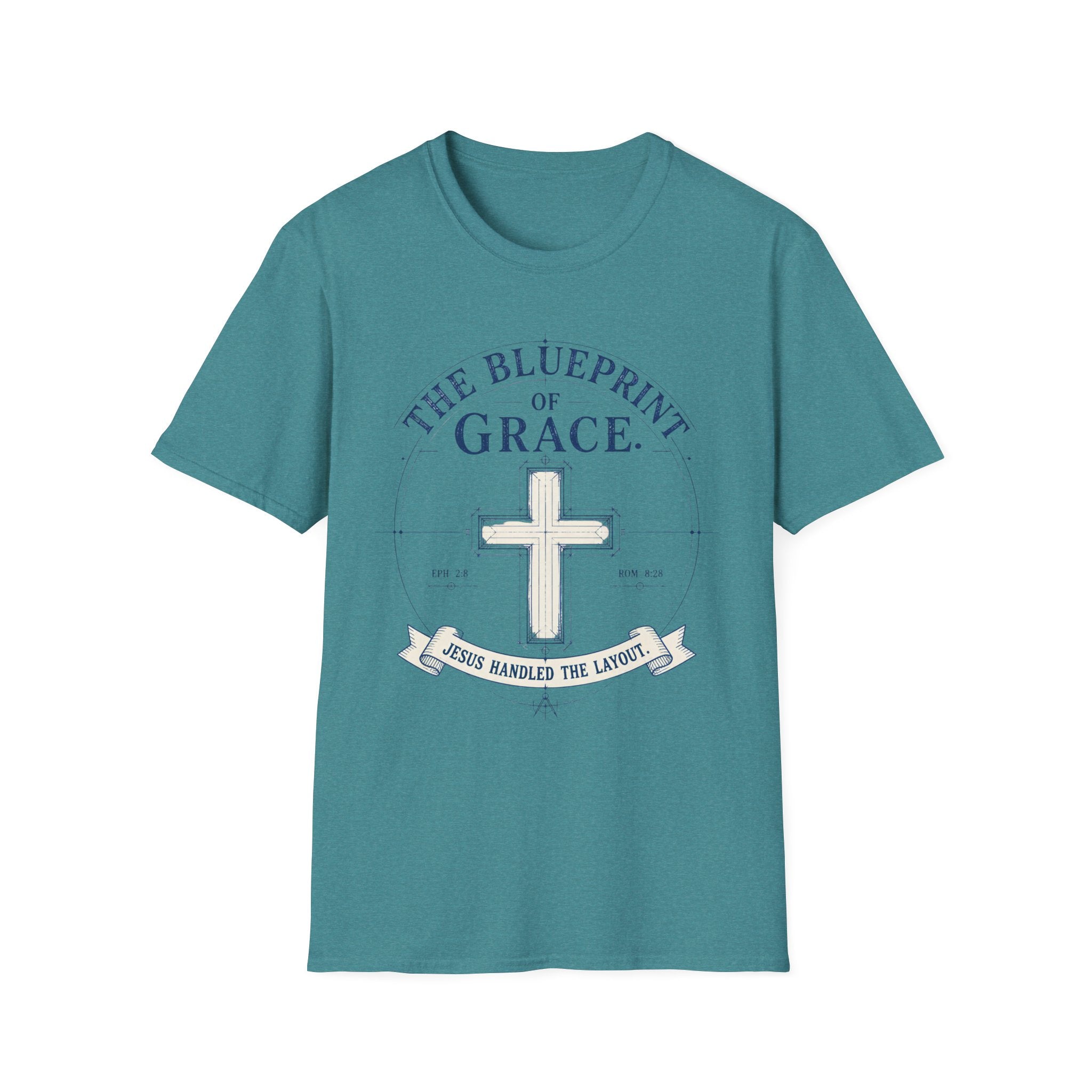 Christian T-Shirt — “The Blueprint of Grace” Cross Faith Tee