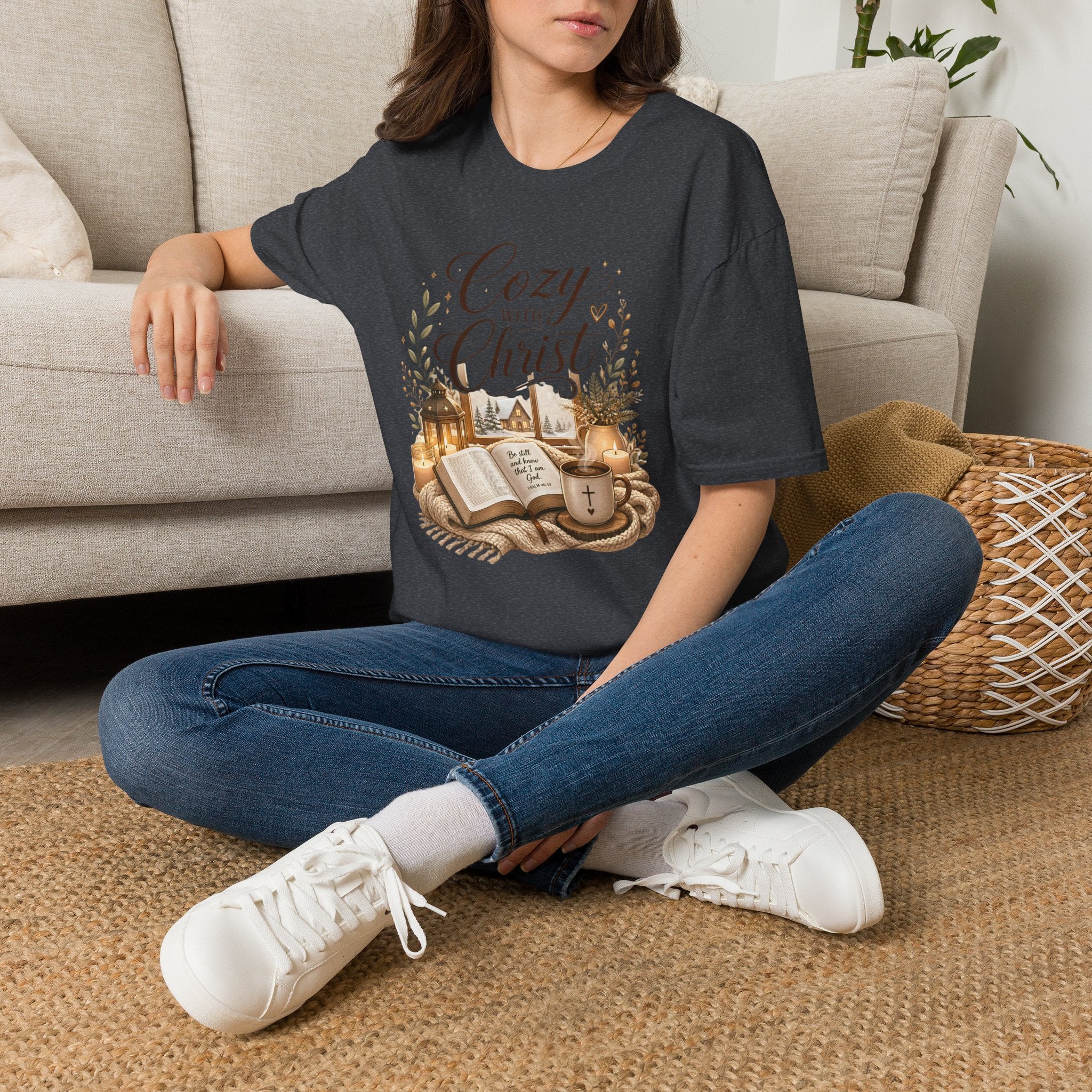 Cozy with Christ T‑Shirt — Faithful Christmas Cozy Home Design