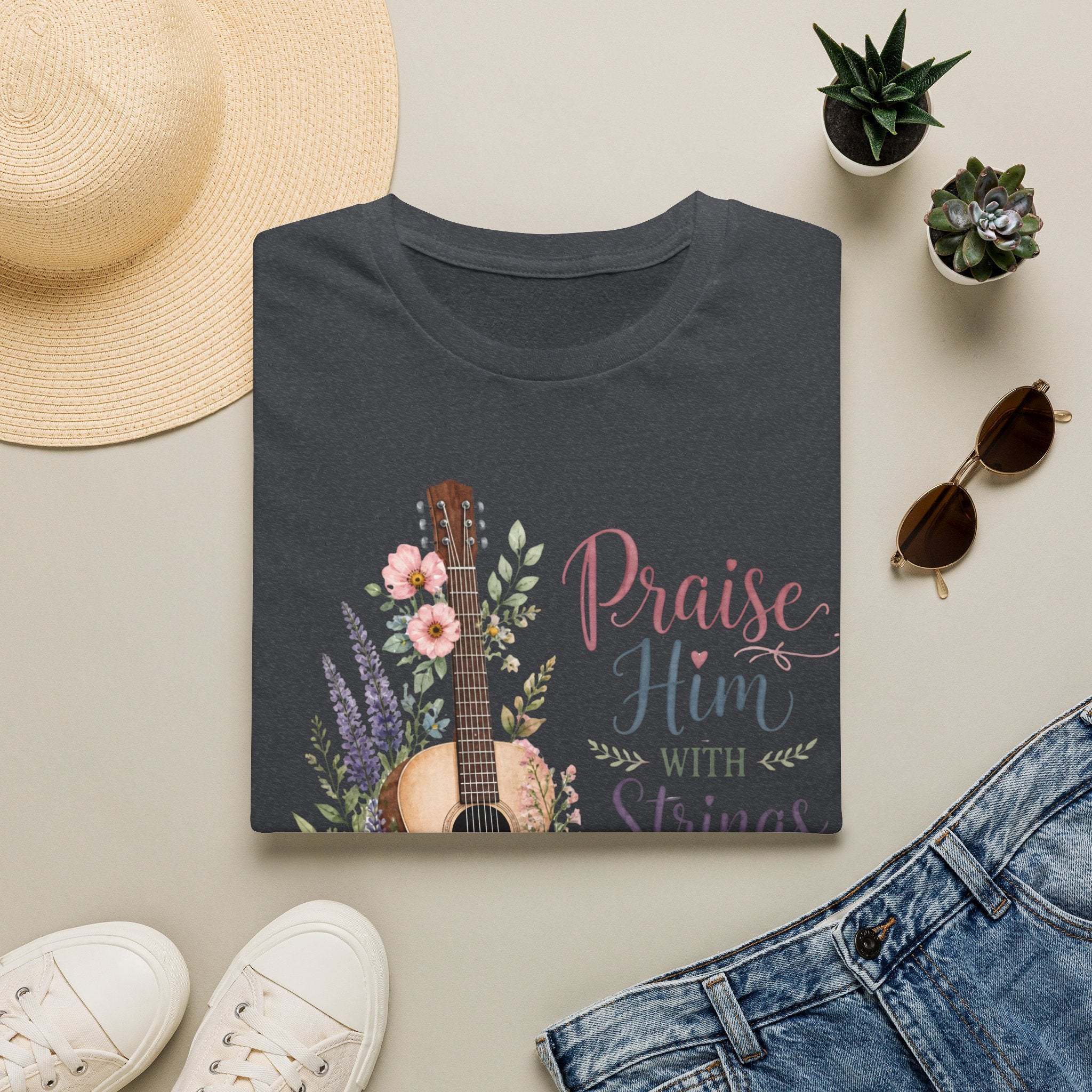 Guitar Floral "Praise Him with Strings" T-Shirt