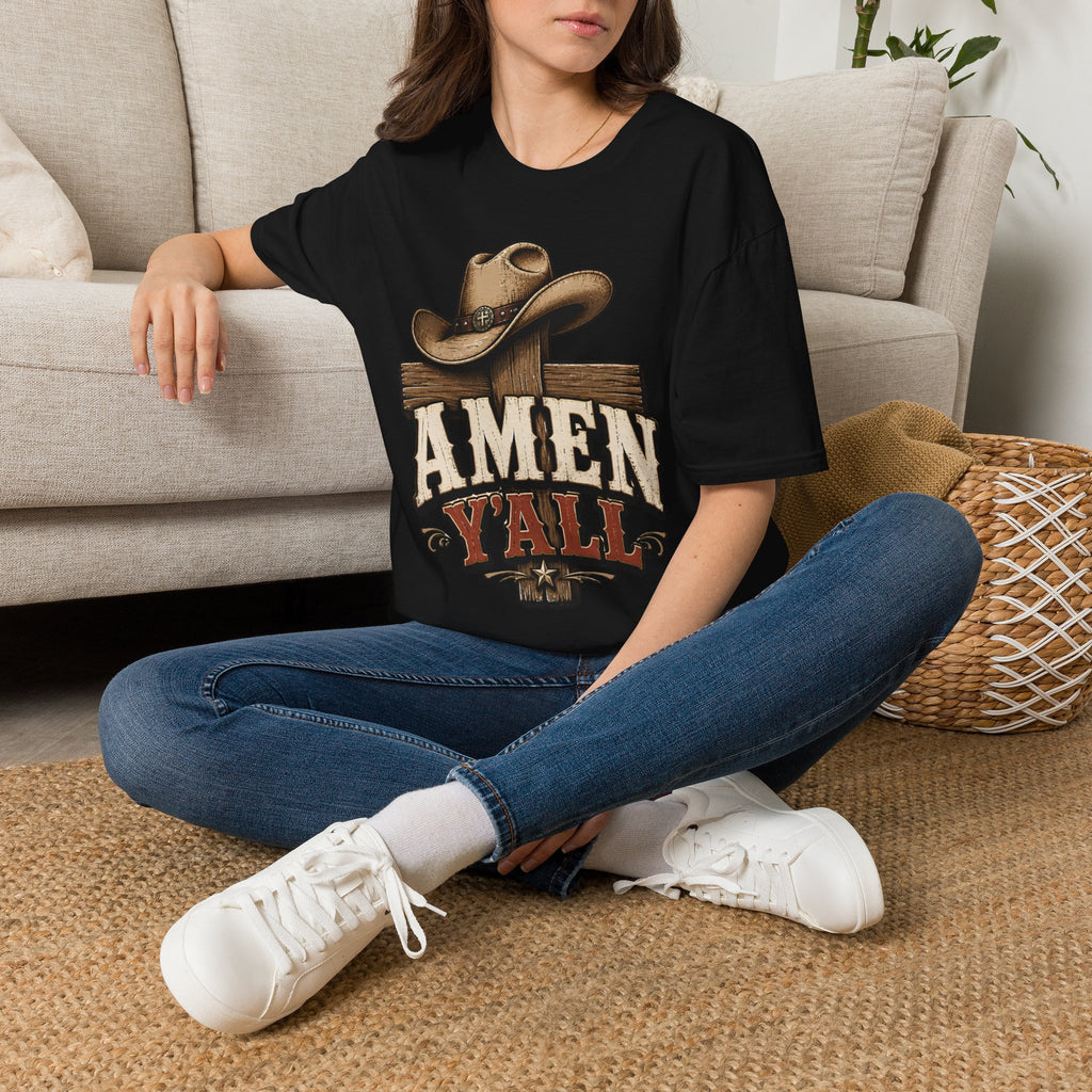 Amen Y’all Cowboy T-Shirt — Western Cross & Hat Graphic Tee