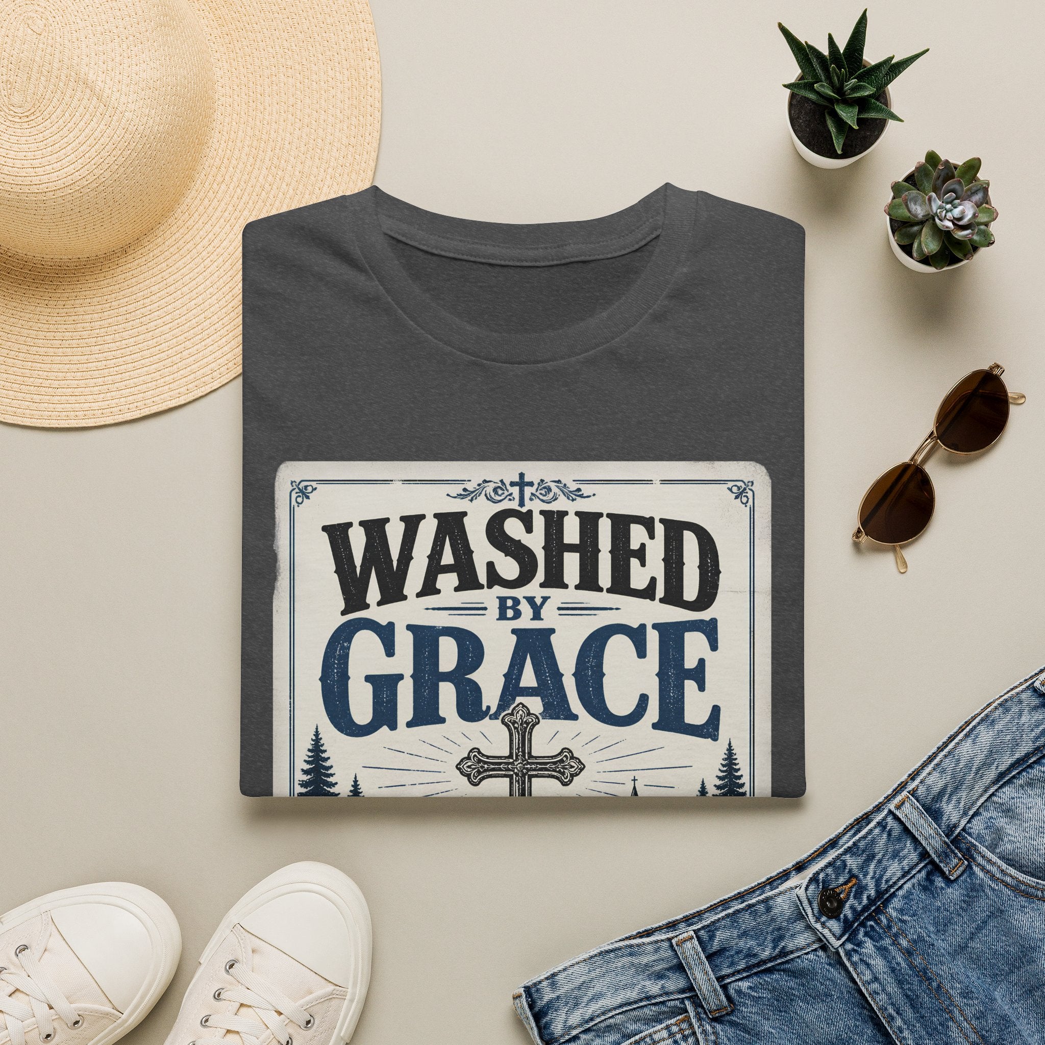 Washed By Grace T‑Shirt — Christian Faith Cross Tee