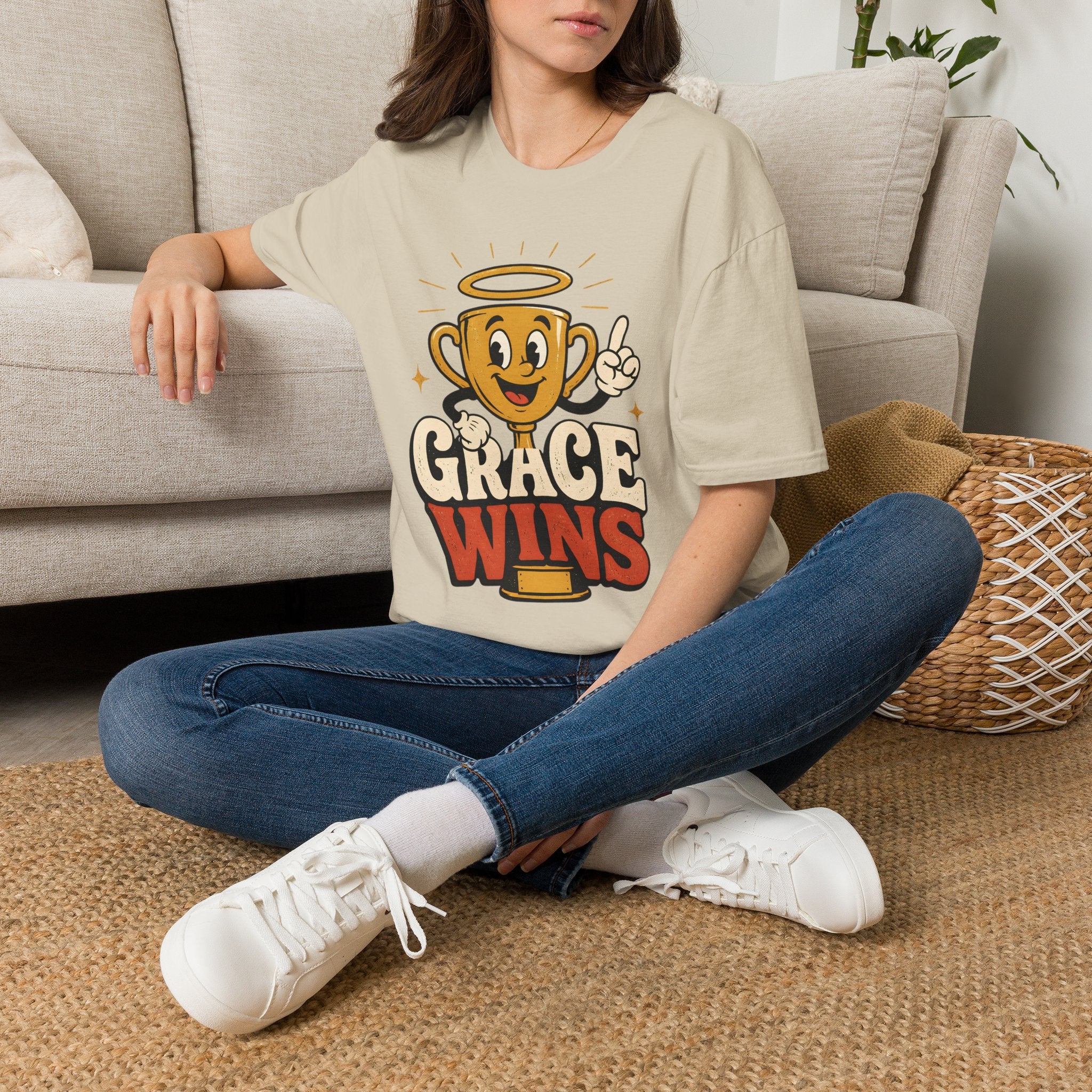 T-Shirt — 'Grace Wins' Angel Trophy Graphic Tee