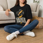 Grace Powered T-Shirt — Faith Cross with Lightning Christian Tee