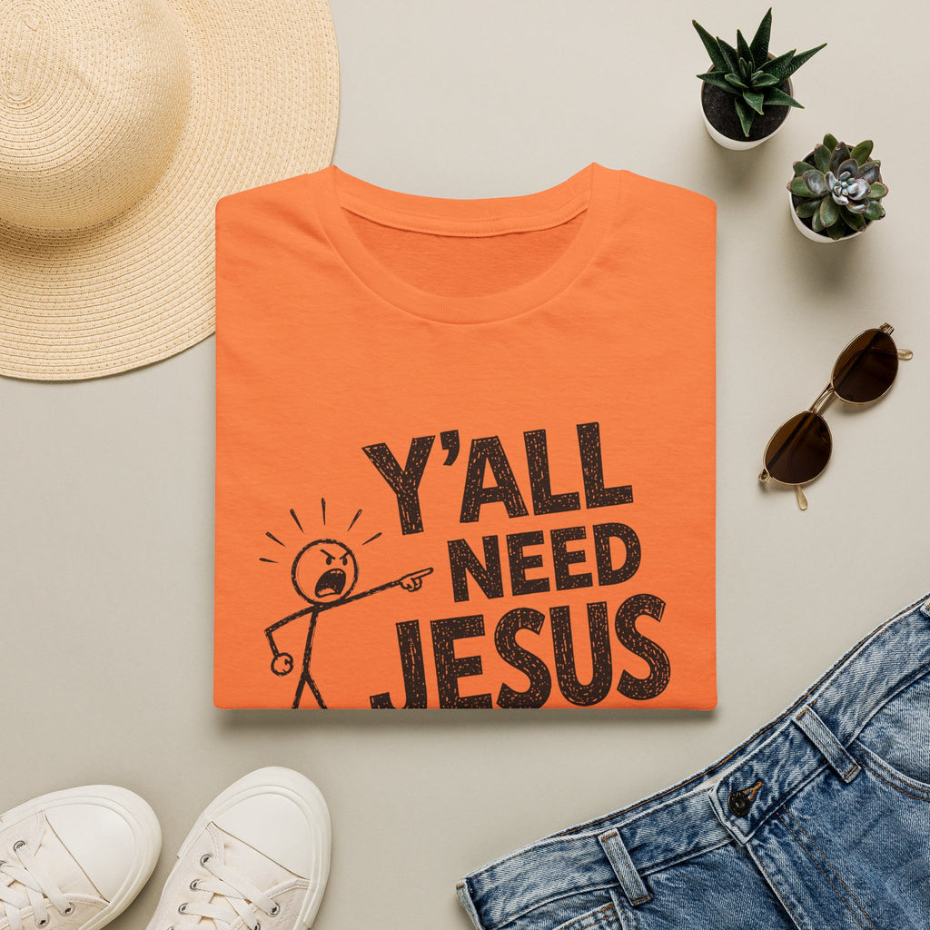 Y'all Need Jesus T-Shirt — Funny Christian Faith Tee, Stick Figure Prayer Graphic