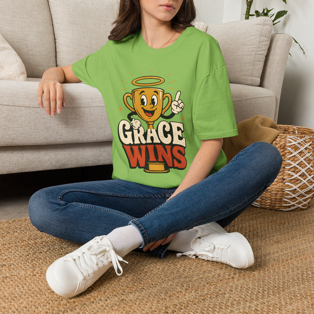 T-Shirt — 'Grace Wins' Angel Trophy Graphic Tee