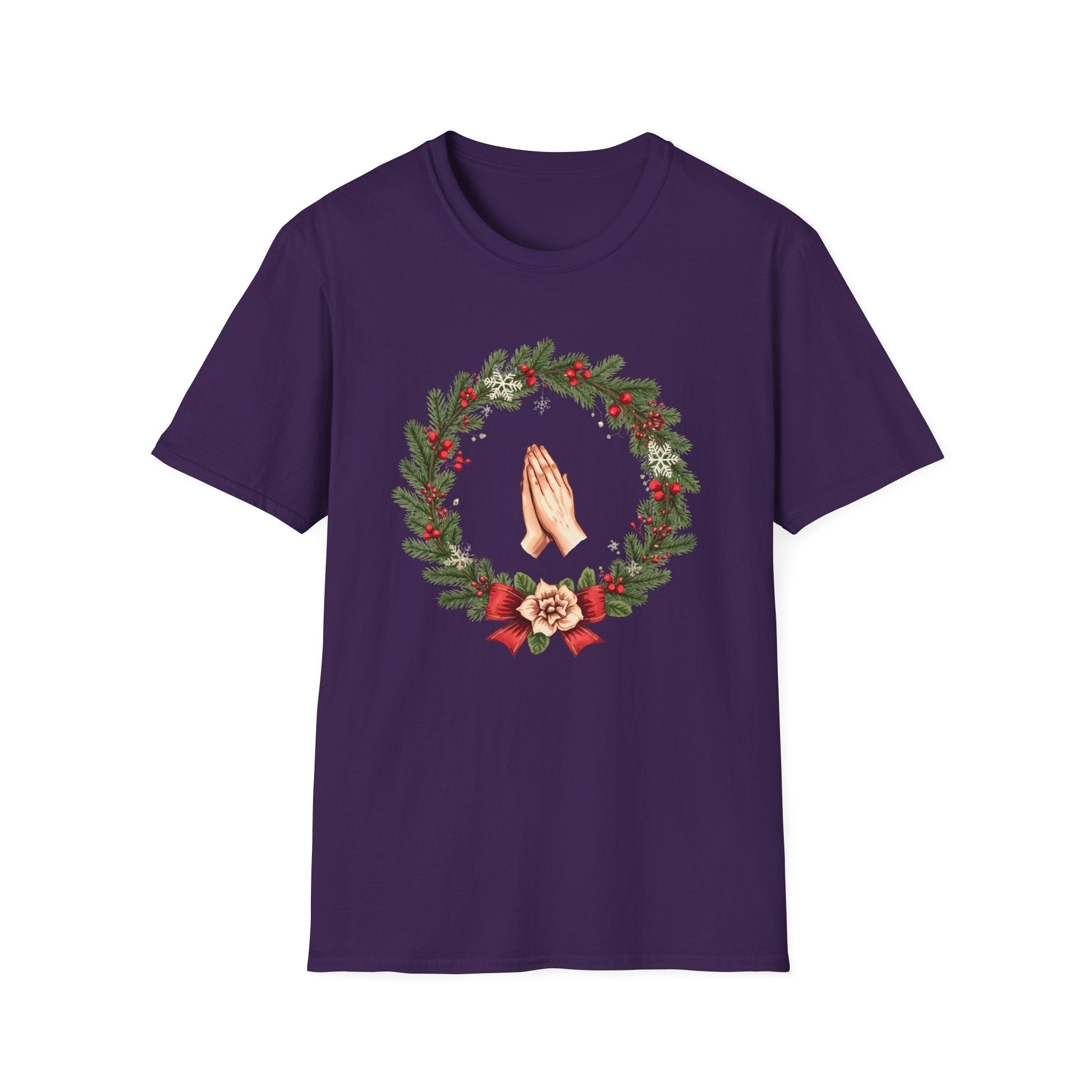 Christmas Prayer Hands T-Shirt — Holiday Wreath Faith Tee