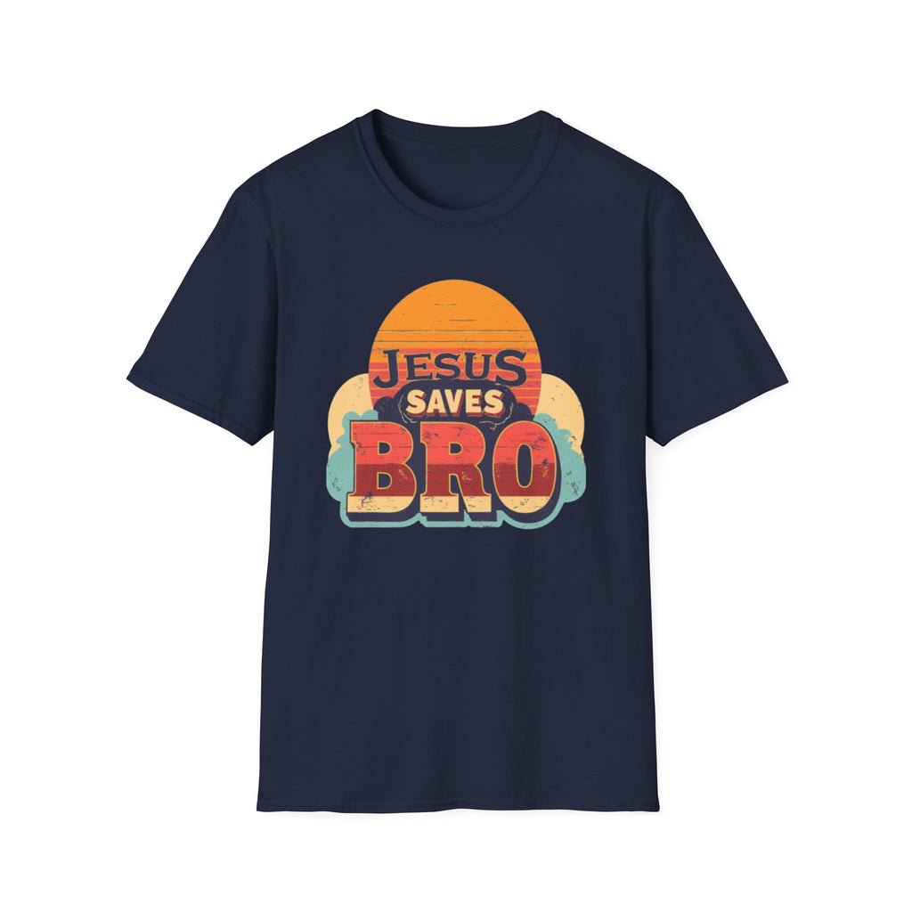 Christian T-Shirt — "Jesus Saves Bro" Retro Sunset Tee