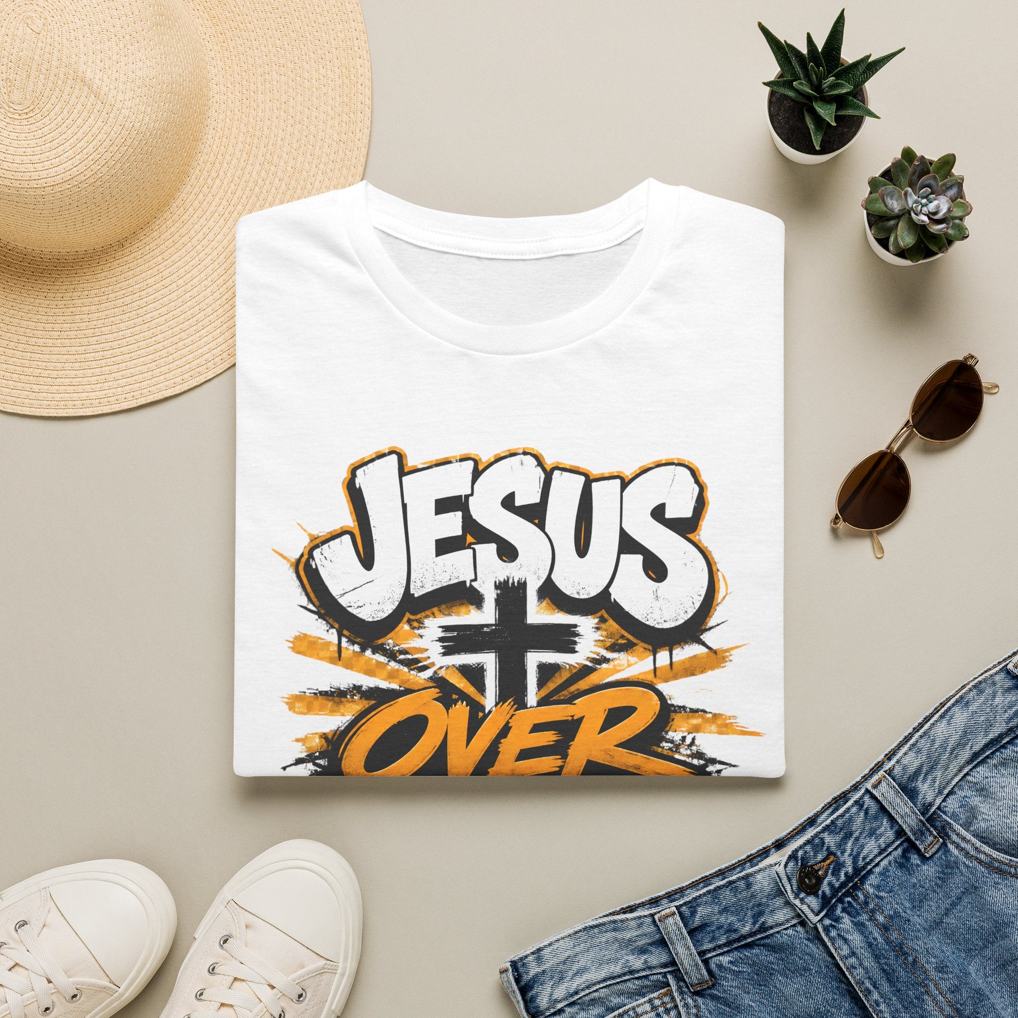 Jesus Over Everything T-Shirt — Faith Graphic Tee with Cross Streetwear Design