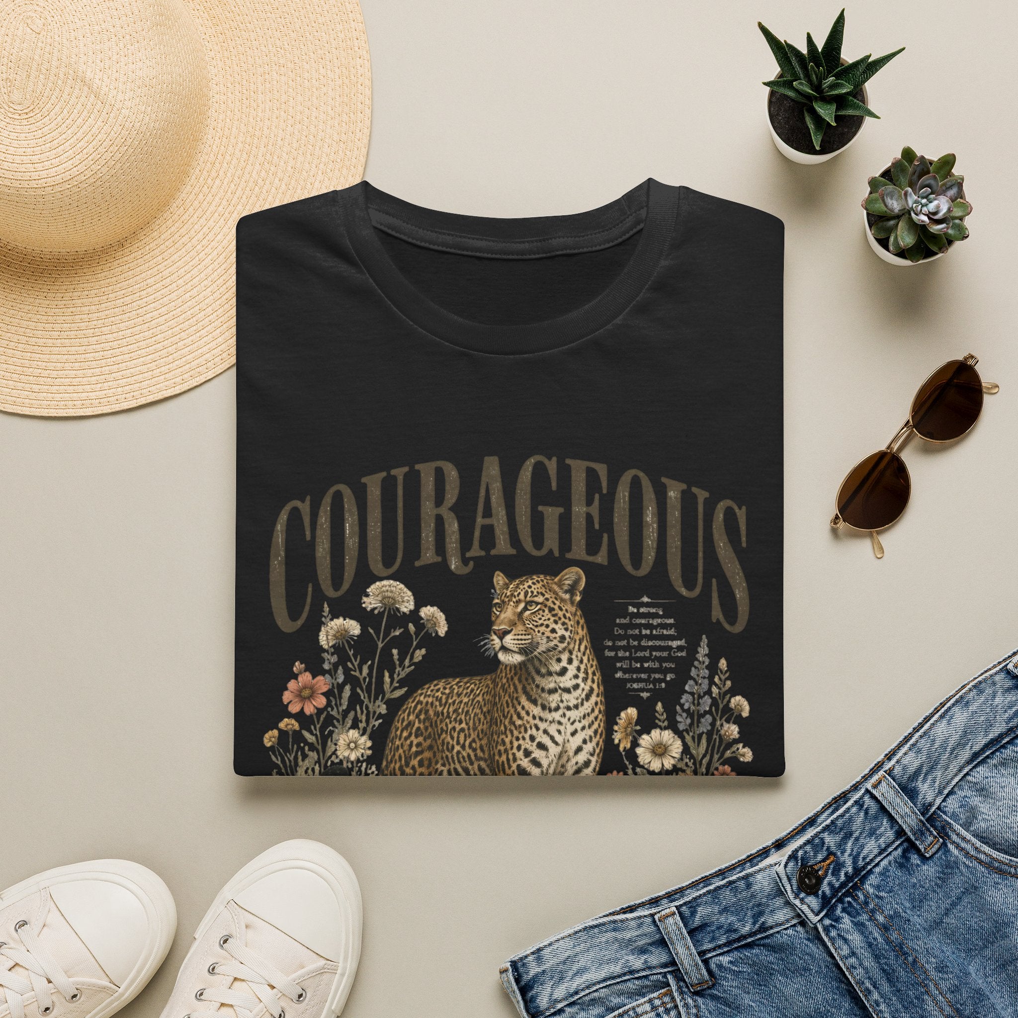 Courageous Leopard T-Shirt — Vintage Floral Wildlife Graphic Tee
