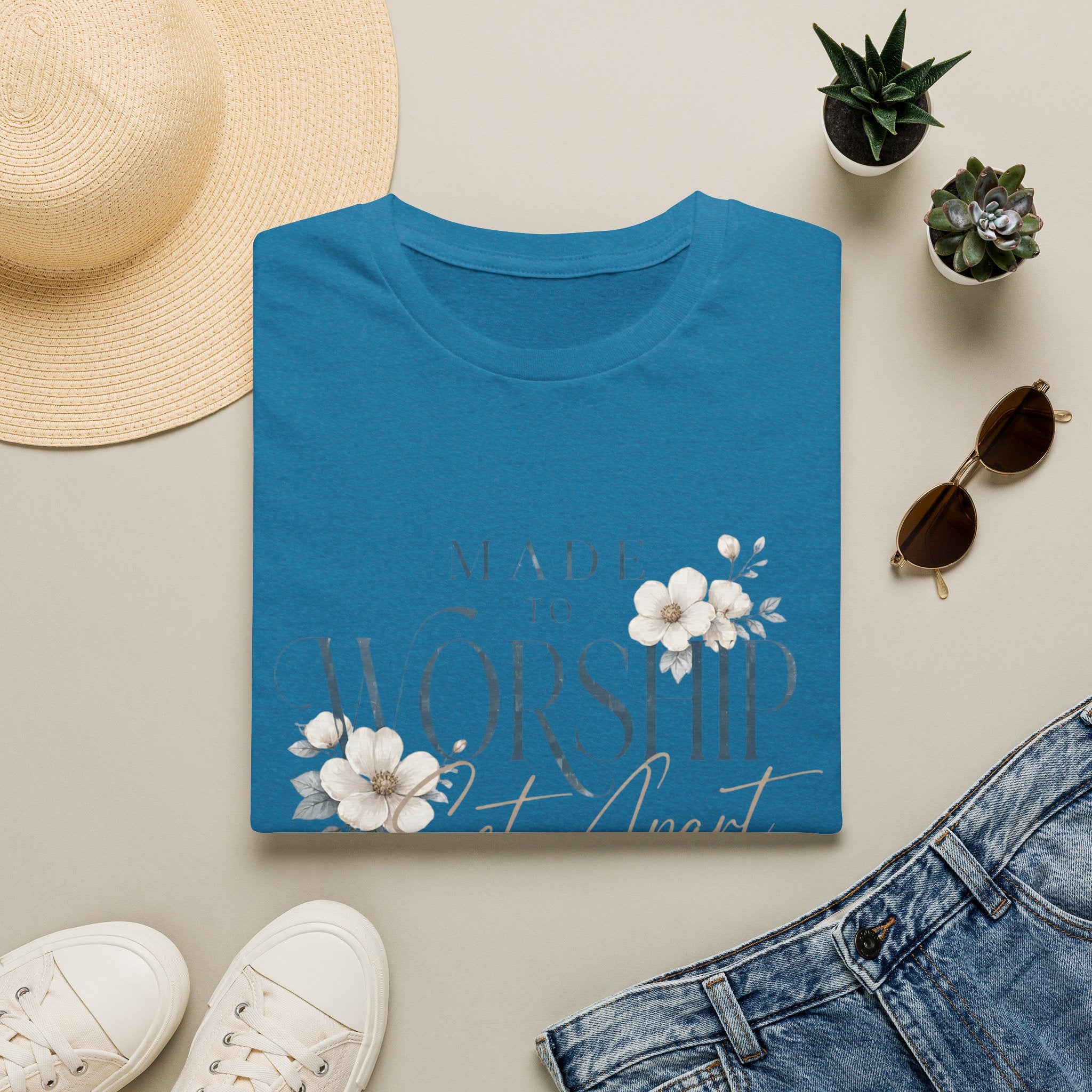 Made to Worship T-Shirt — Floral Christian Faith Tee