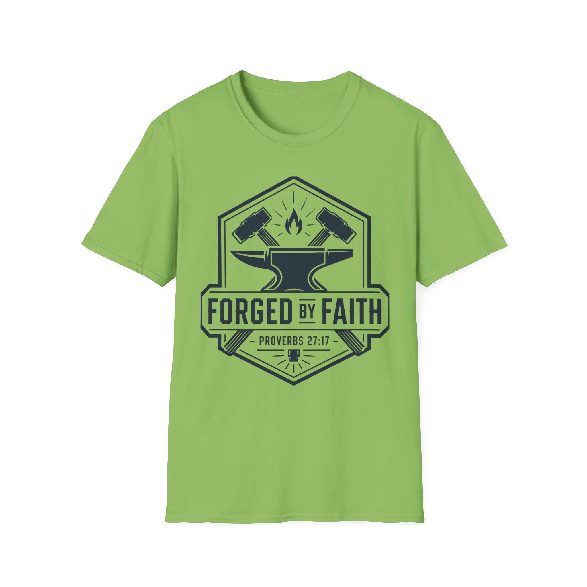 Forged by Faith T-Shirt — Christian Blacksmith Anvil Design