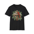 Cardinal on Cross Christmas T-Shirt — Winter Nativity Holiday Tee