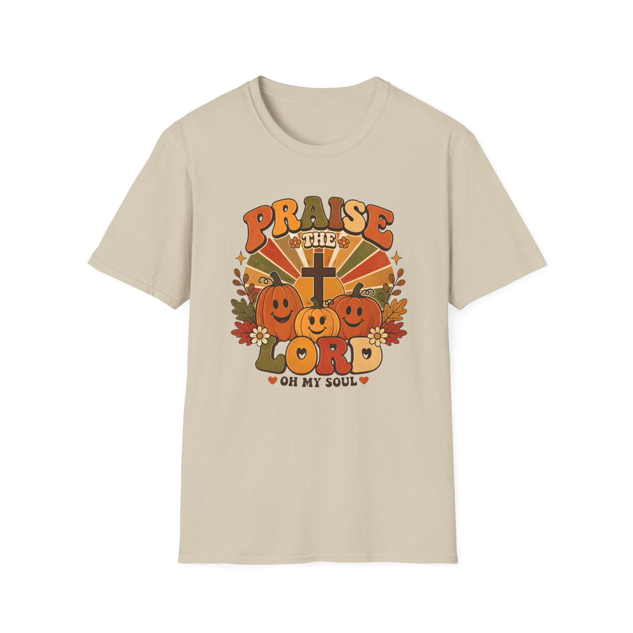Praise the Lord Fall T-Shirt — Retro Pumpkin & Cross Christian Tee