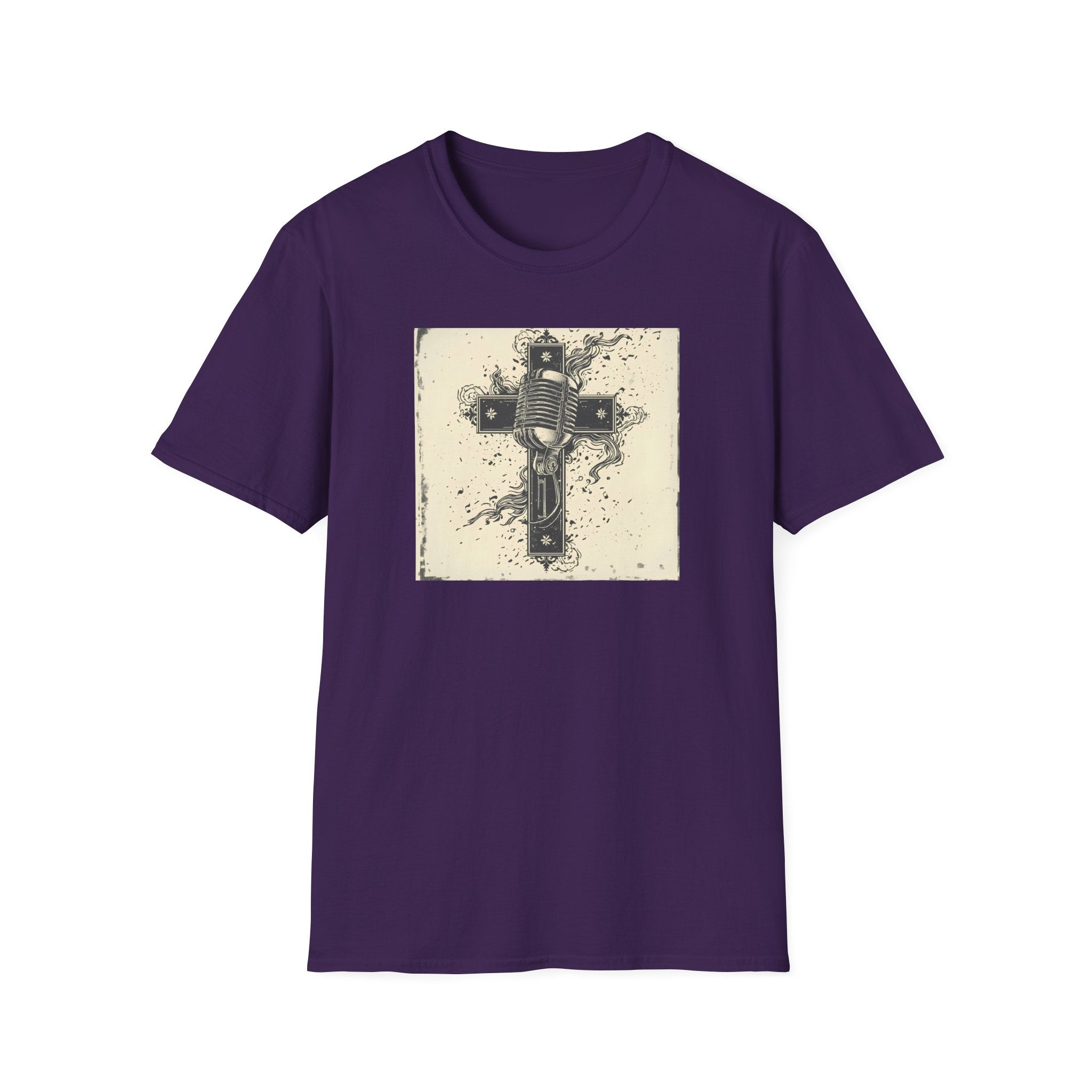 Vintage Microphone Cross T-Shirt — Retro Gospel Music Tee